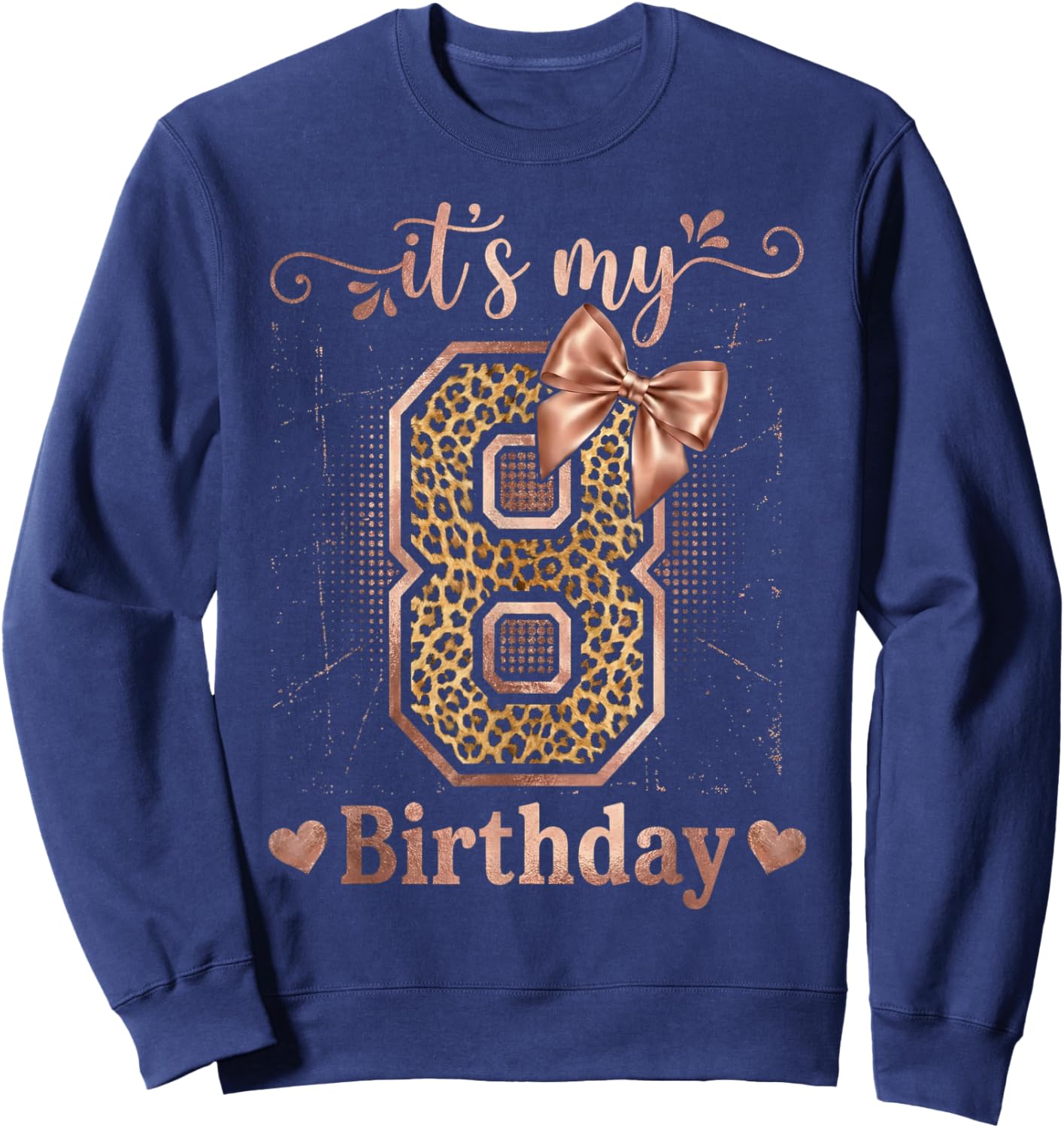 It's My 8th Birthday Girl Coquette Bow 8 Year Old Leopard Sweatshirt - Sweatshirt | Navy