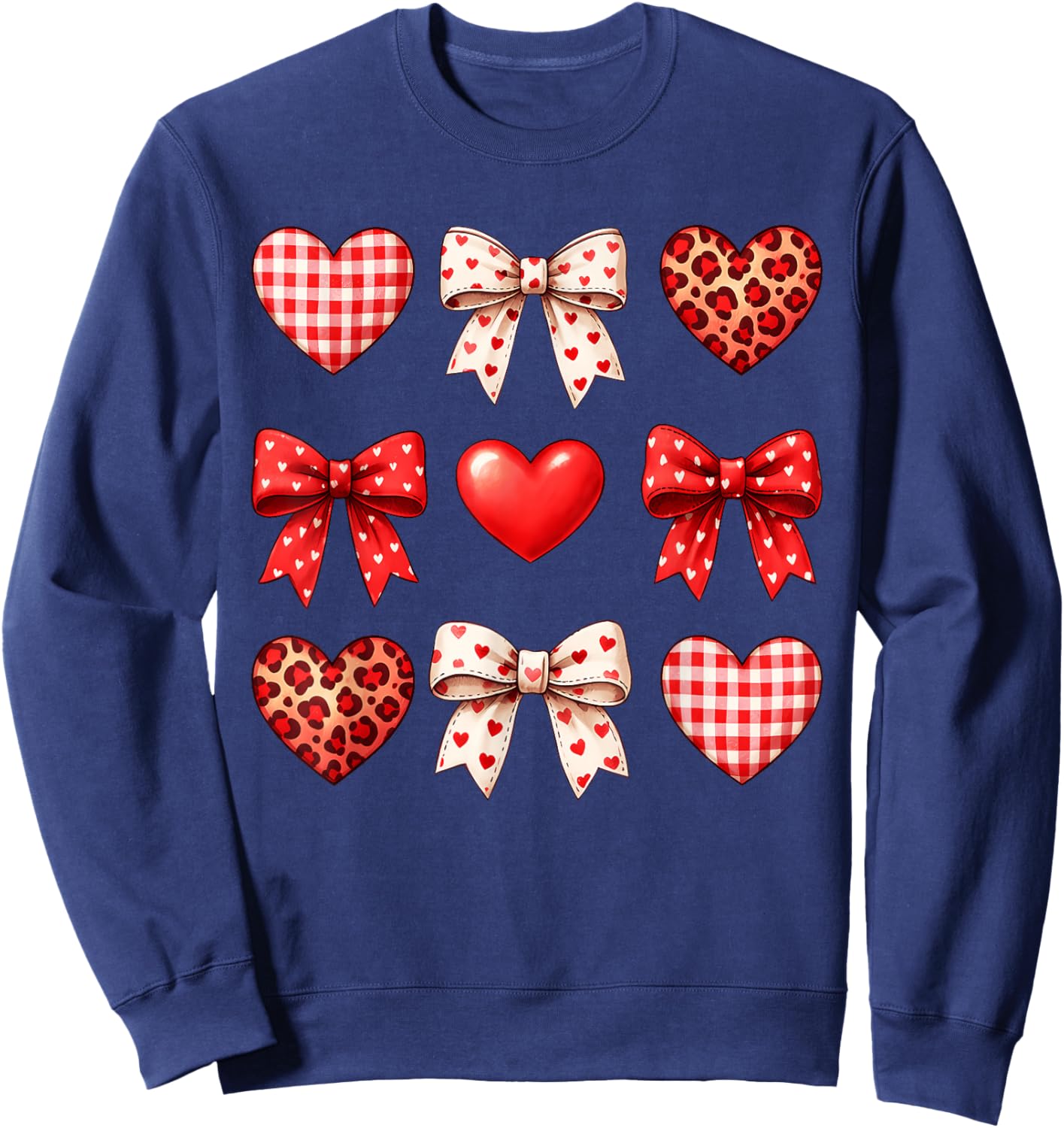 Cute Girls Women Valentines Heart Coquette Bow Kids Teens Sweatshirt - Sweatshirt | Navy