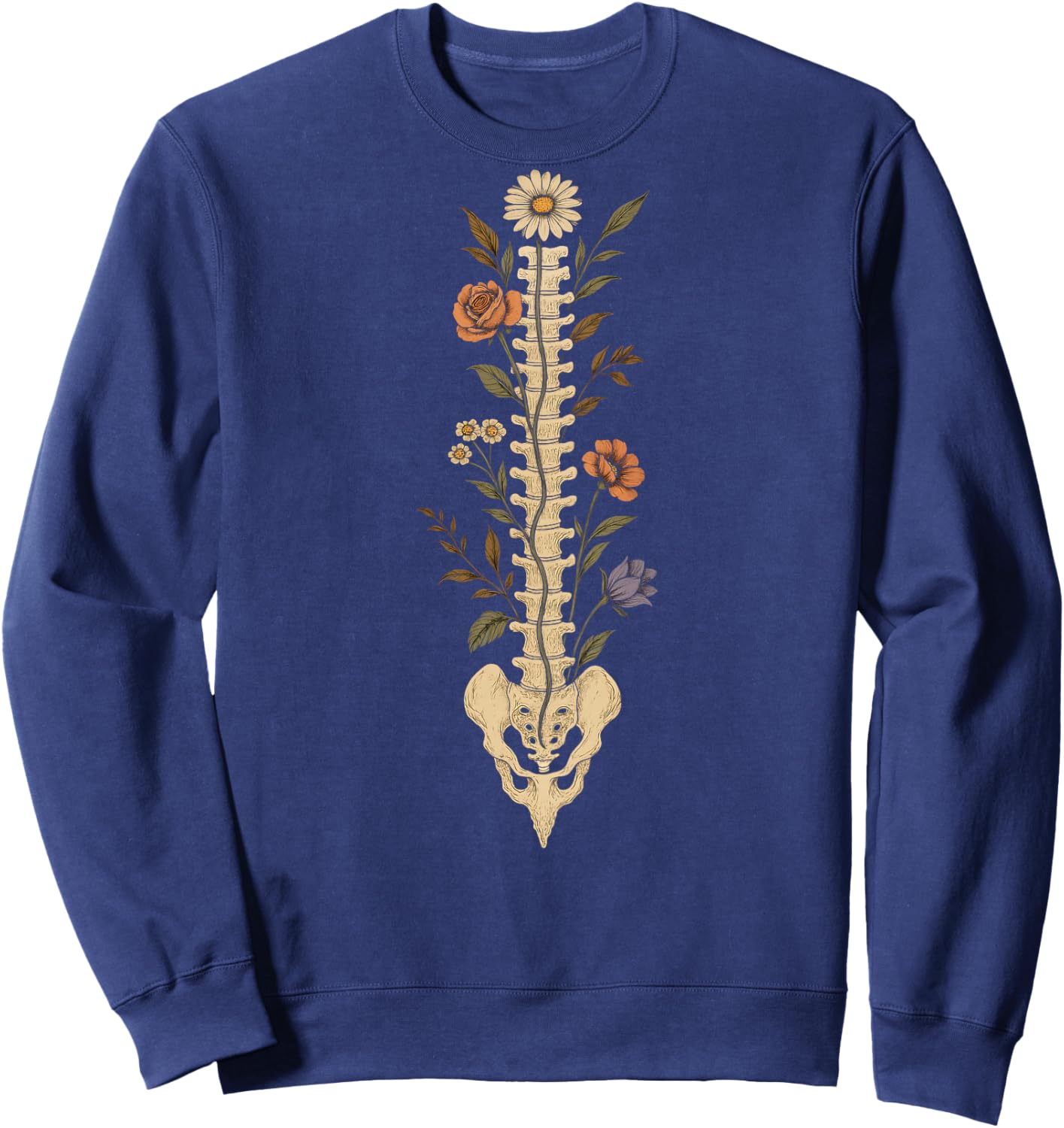 Floral Spine Skeleton Chiropractor Funny Halloween Sweatshirt - Sweatshirt | Navy