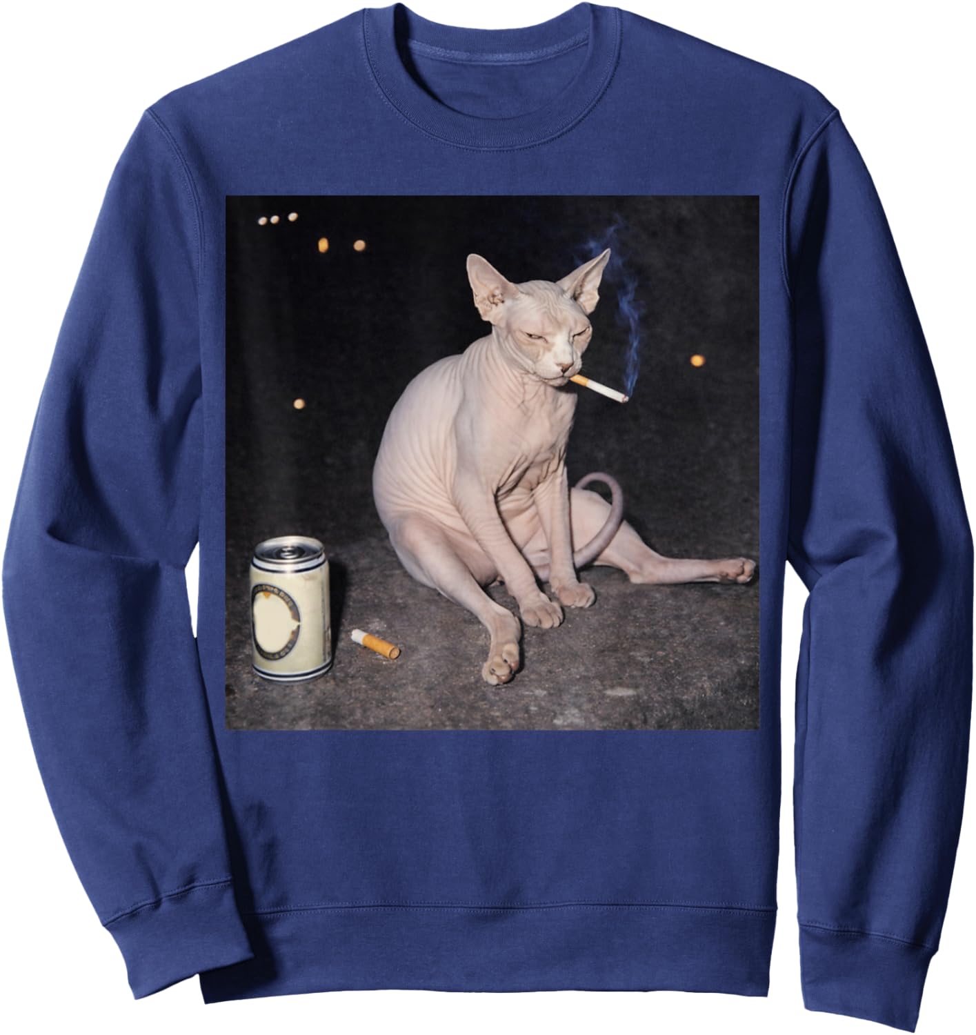 Funny Smoking Cat Meme Sweatshirt - Sweatshirt | Navy