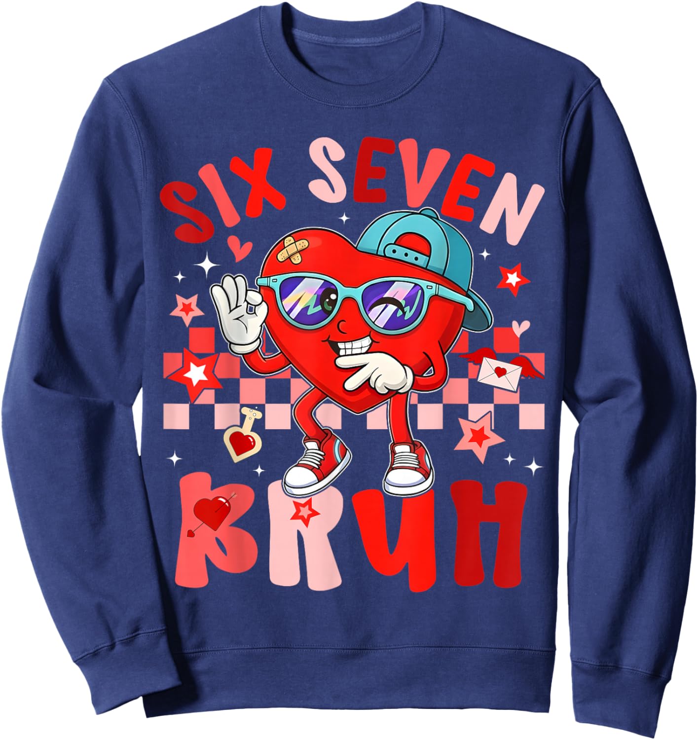 Valentine 67 Meme Six Seven Bruh Heart 6 7 Boys Kids Sweatshirt - Sweatshirt | Navy