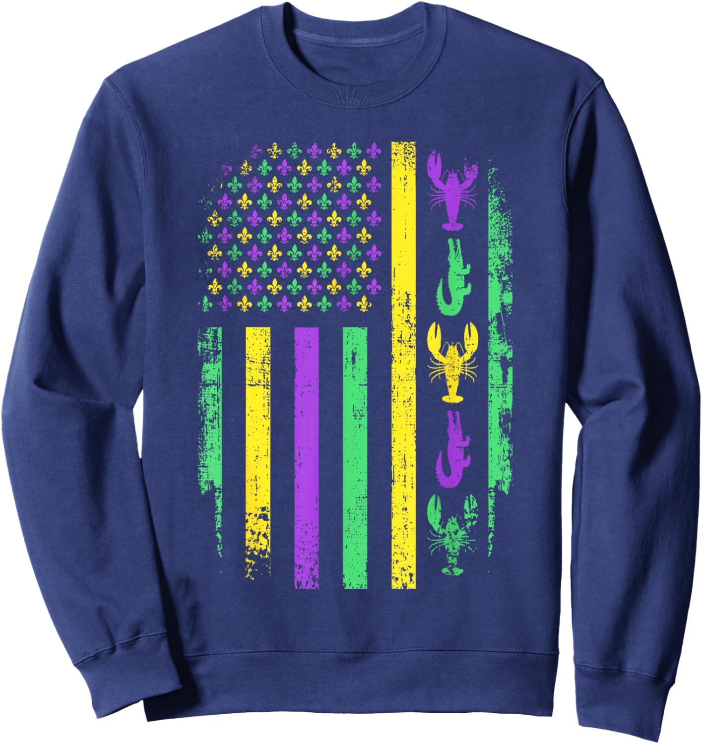 Carnival Mardi Gras American Flag Crawfish Alligator Parade Sweatshirt - Sweatshirt | Navy