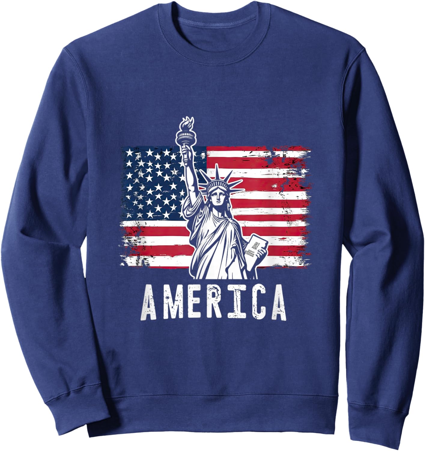 America Flag with Statue of Liberty Vintage Art Sweatshirt - Sweatshirt | Navy