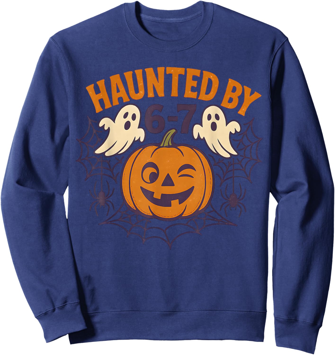 Haunted by 6-7 Retro Halloween 67 Ghost Pumpkin Funny Kids Sweatshirt - Sweatshirt | Navy
