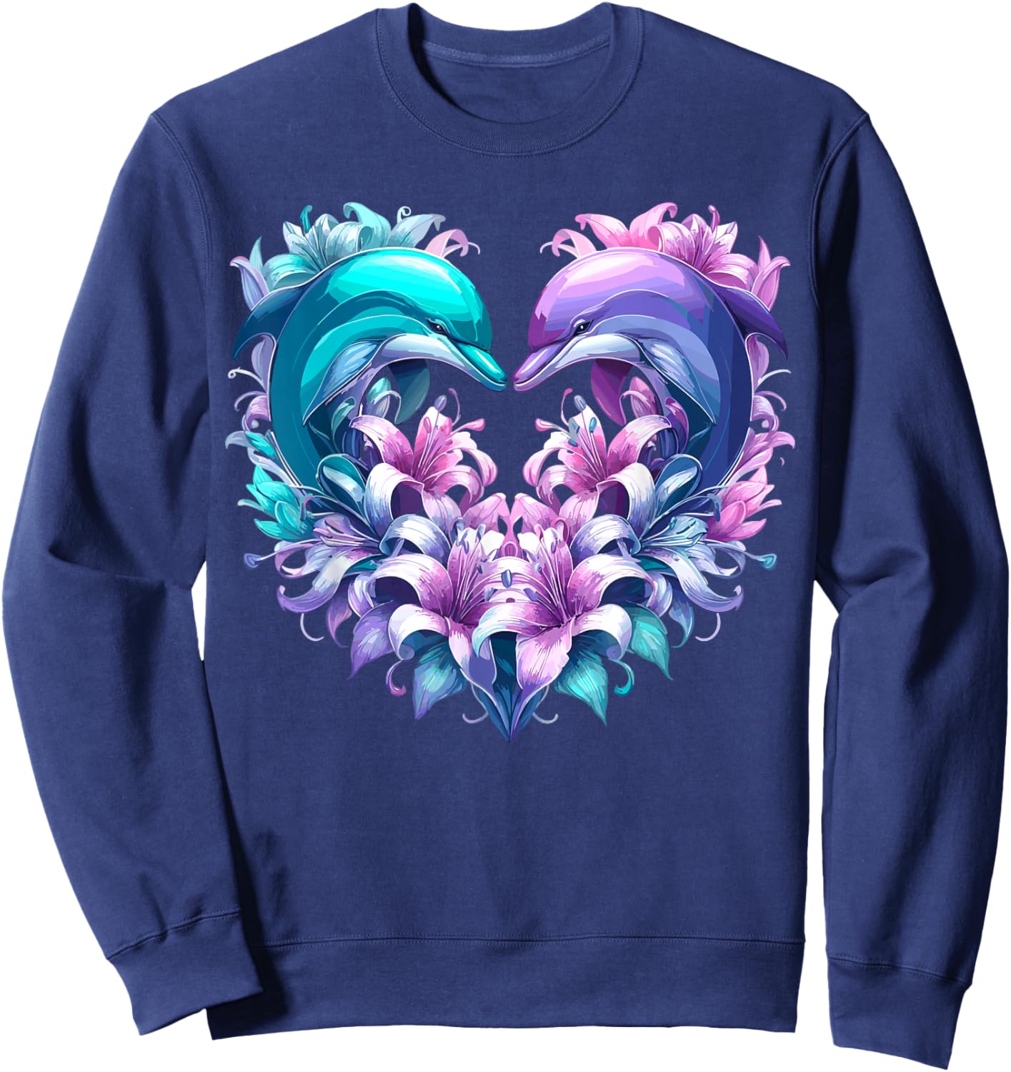 Dolphin Floral Ocean Animal Sweatshirt - Sweatshirt | Navy