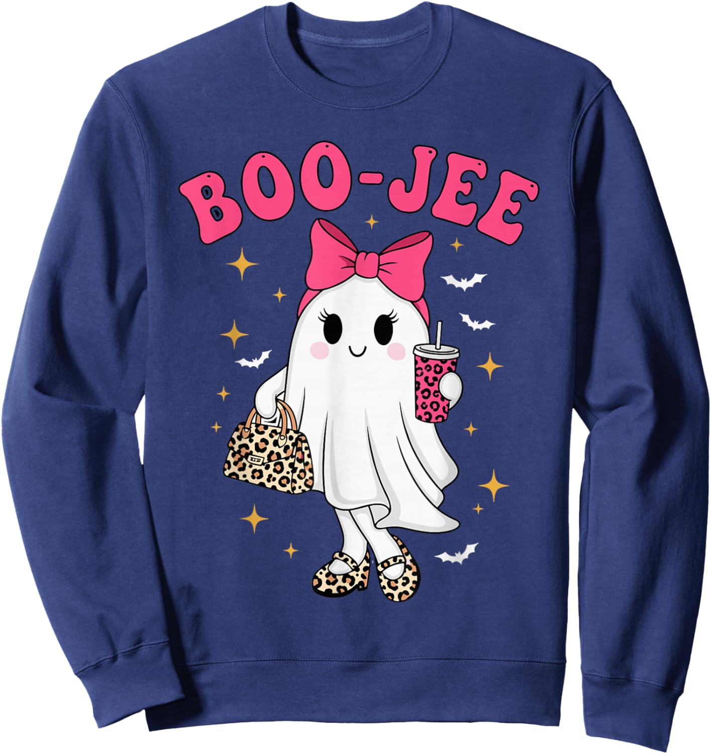 Coquette Leopard Ghost Coffee Boo-JEE Halloween Sweatshirt - Sweatshirt | Navy