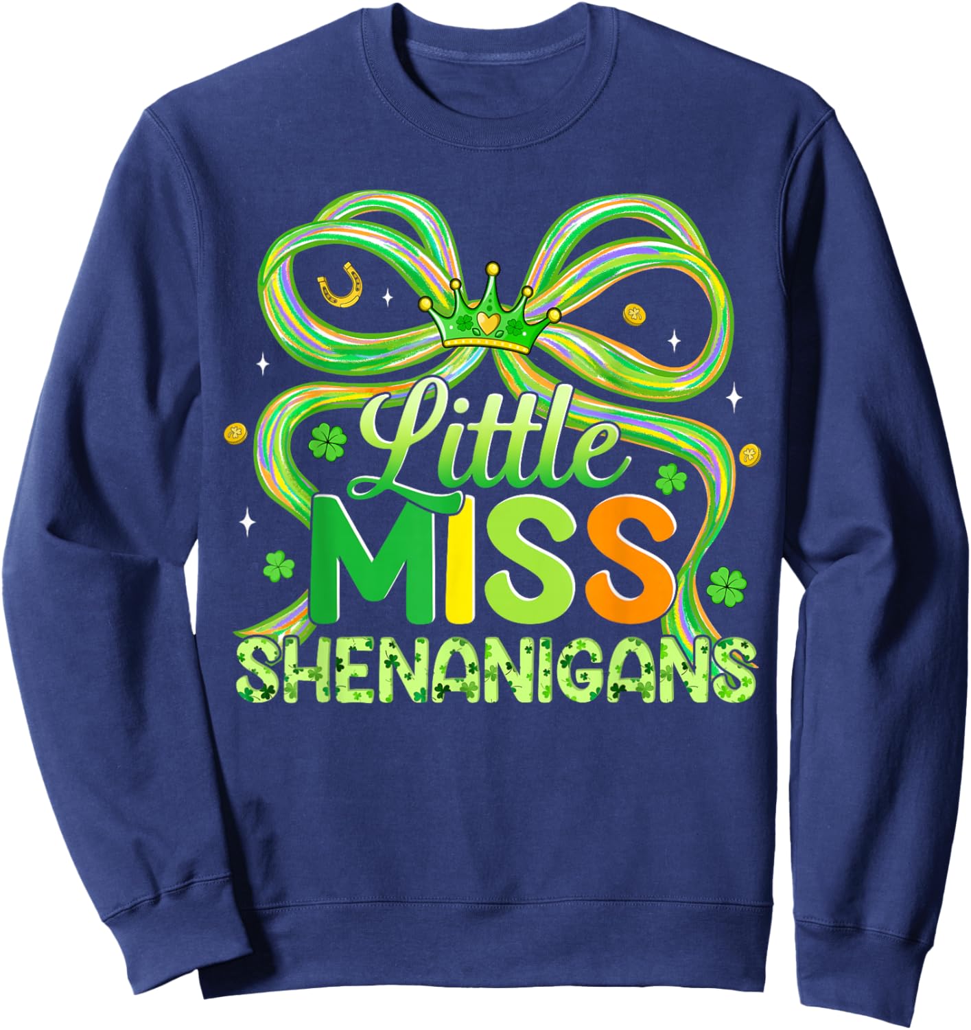 Coquette Bow Little Miss Shenanigans St Patricks Day Toddler Sweatshirt - Sweatshirt | Navy