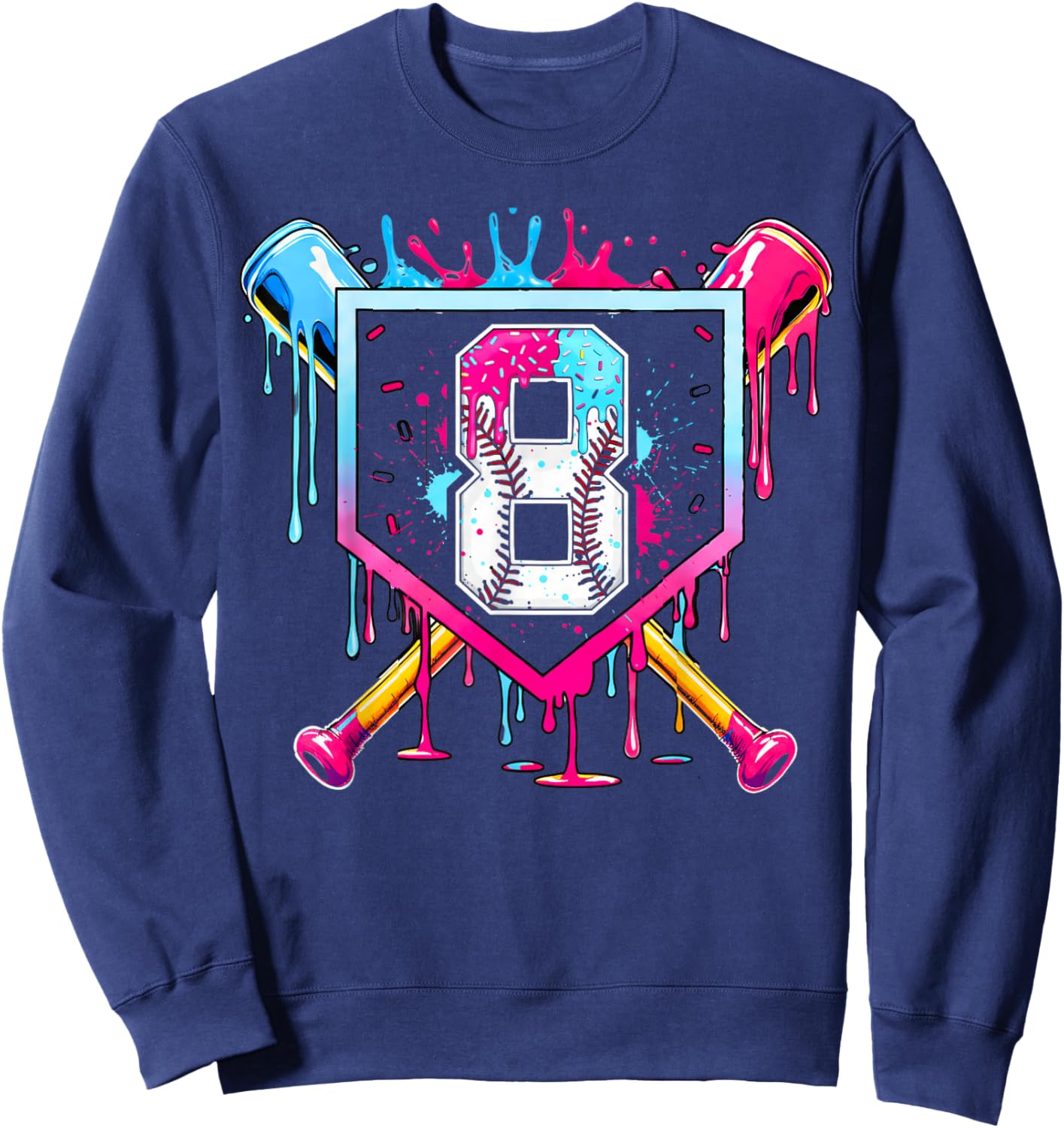 8th Birthday Boys Baseball Ice Cream Drip Boys Baseball Sweatshirt - Sweatshirt | Navy