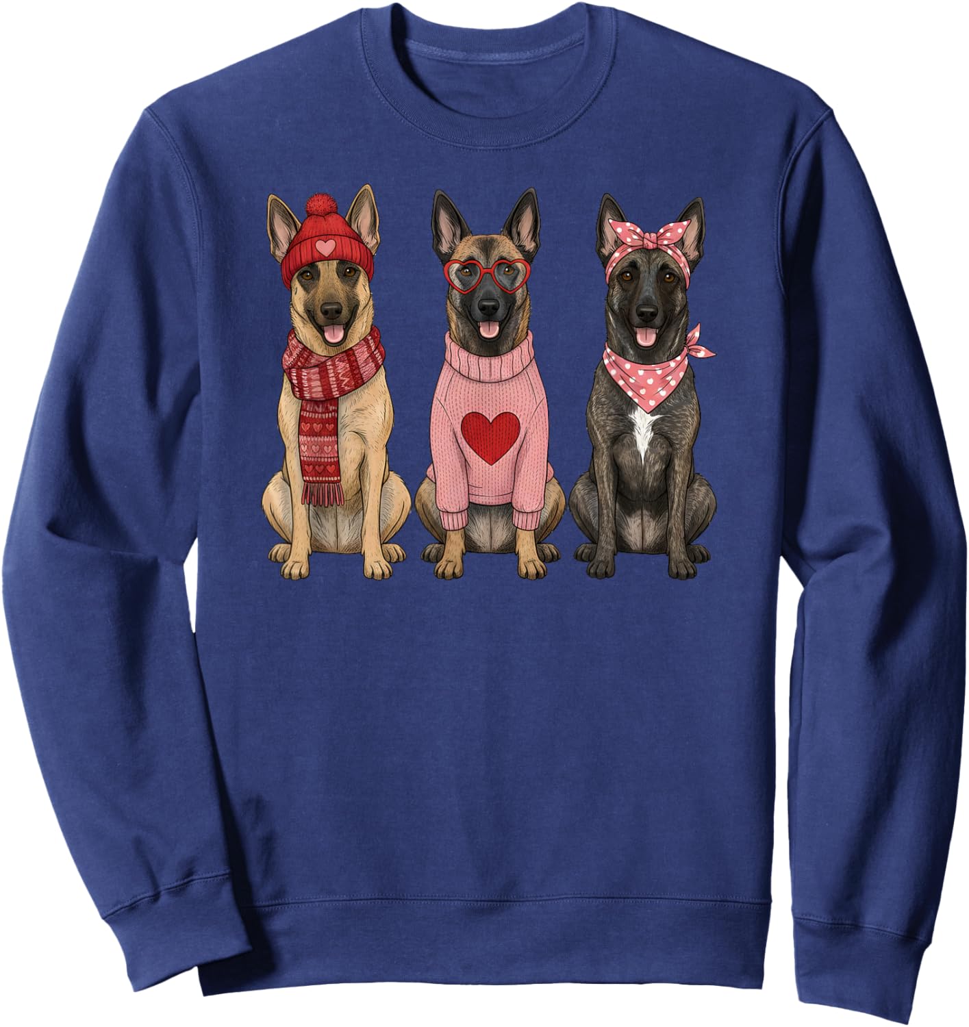 Cute Belgian Malinois Valentine Dog Sweatshirt - Sweatshirt | Navy