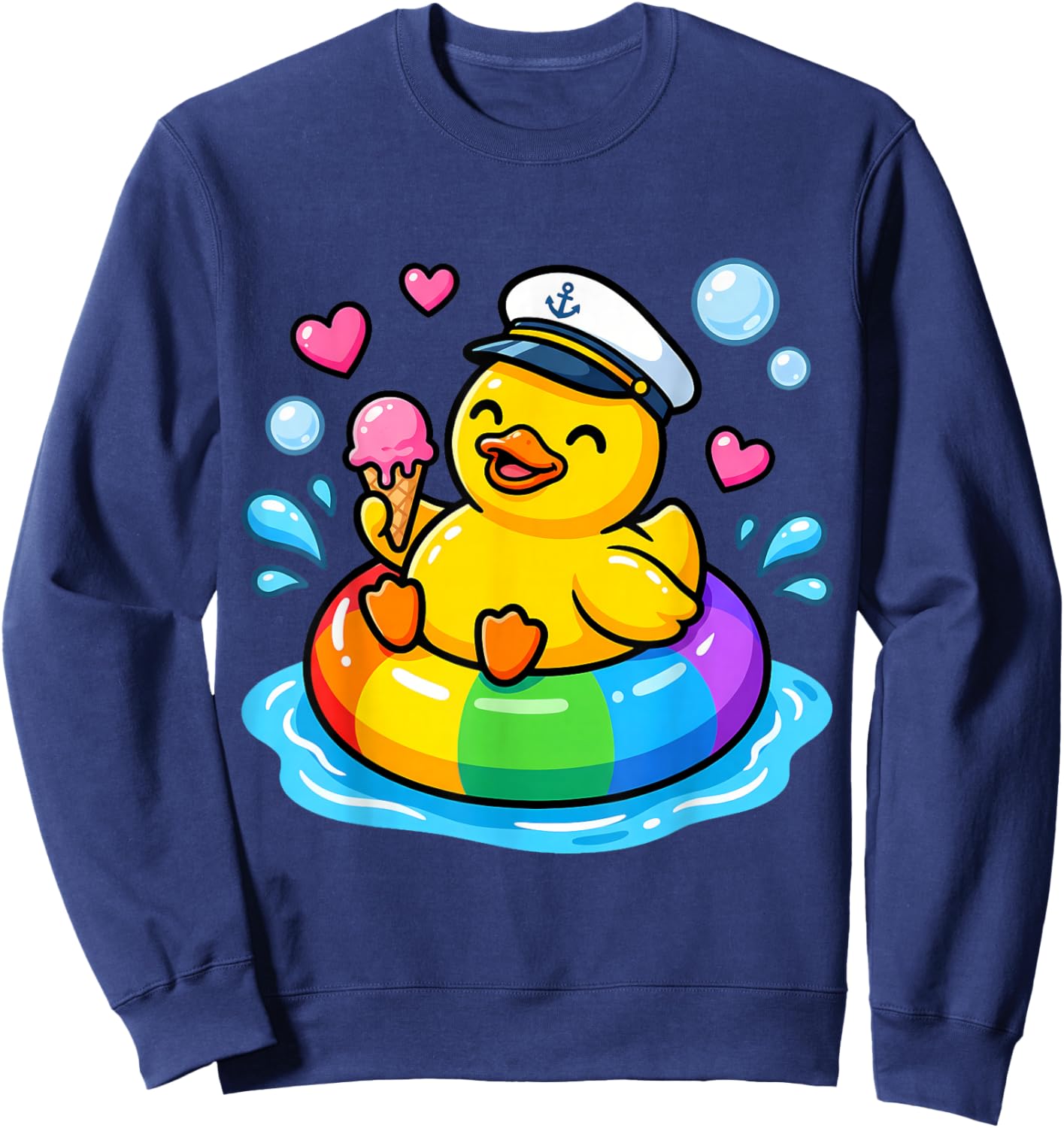 Funny Rubber Duck Holding Ice Cream Cruise Sweatshirt - Sweatshirt | Navy
