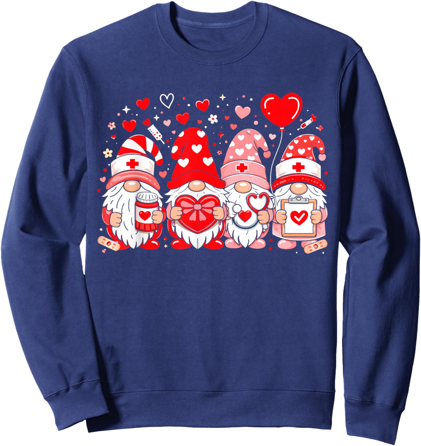 Cute Nurse RN ICU ER Gnomes Valentine Day Medical Worker Sweatshirt - Sweatshirt | Navy