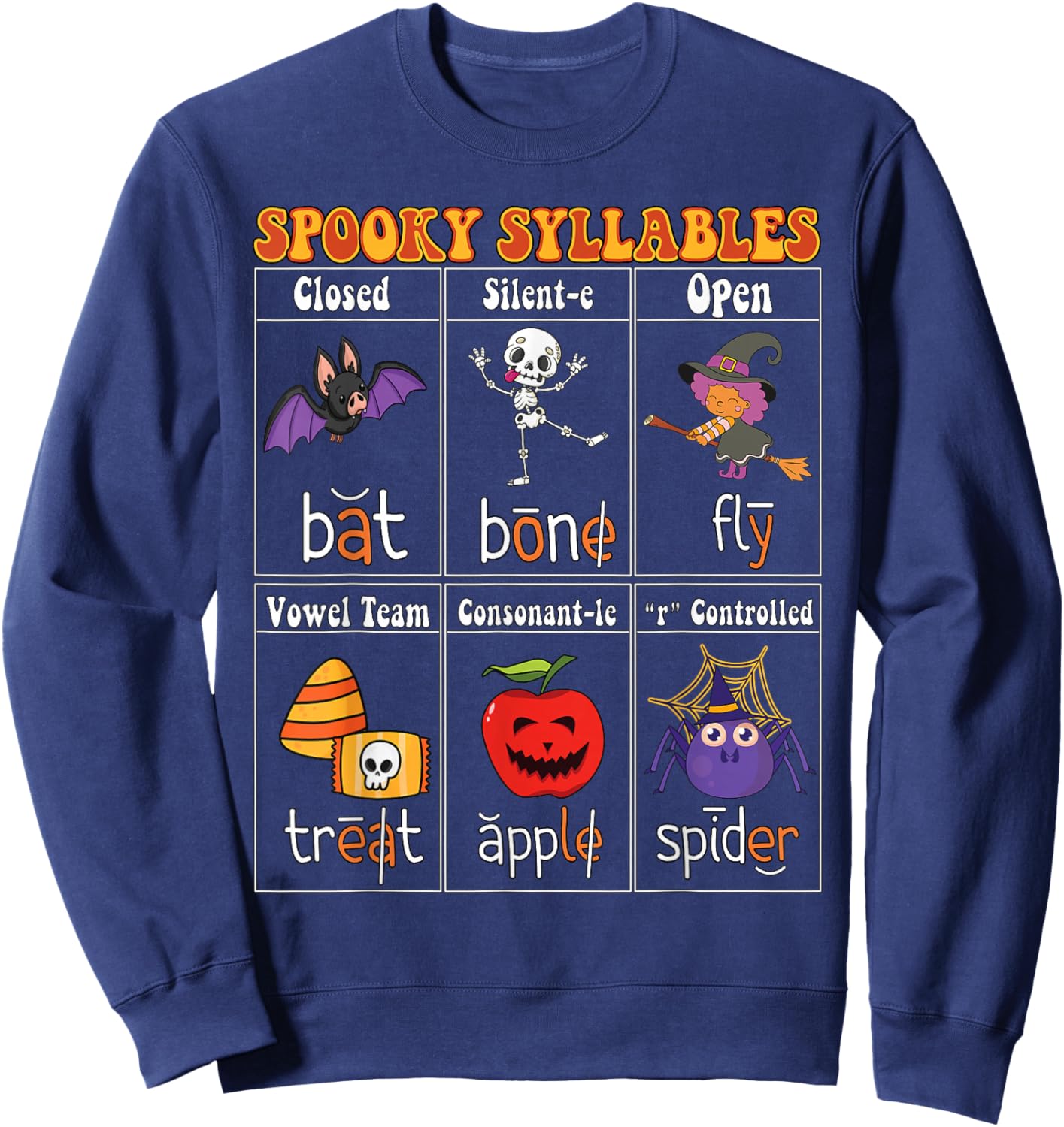 Spooky Syllables Teacher Funny Halloween Educational Kids Sweatshirt - Sweatshirt | Navy