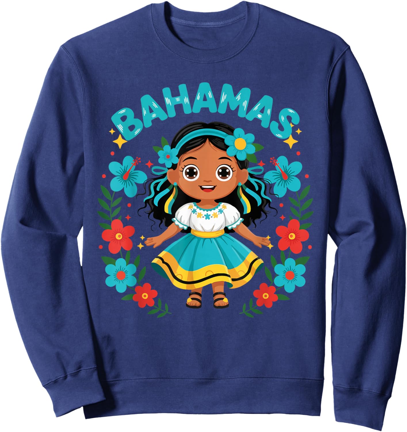 Bahamas Bahamian Girl Traditional Dress Flowers Sweatshirt - Sweatshirt | Navy