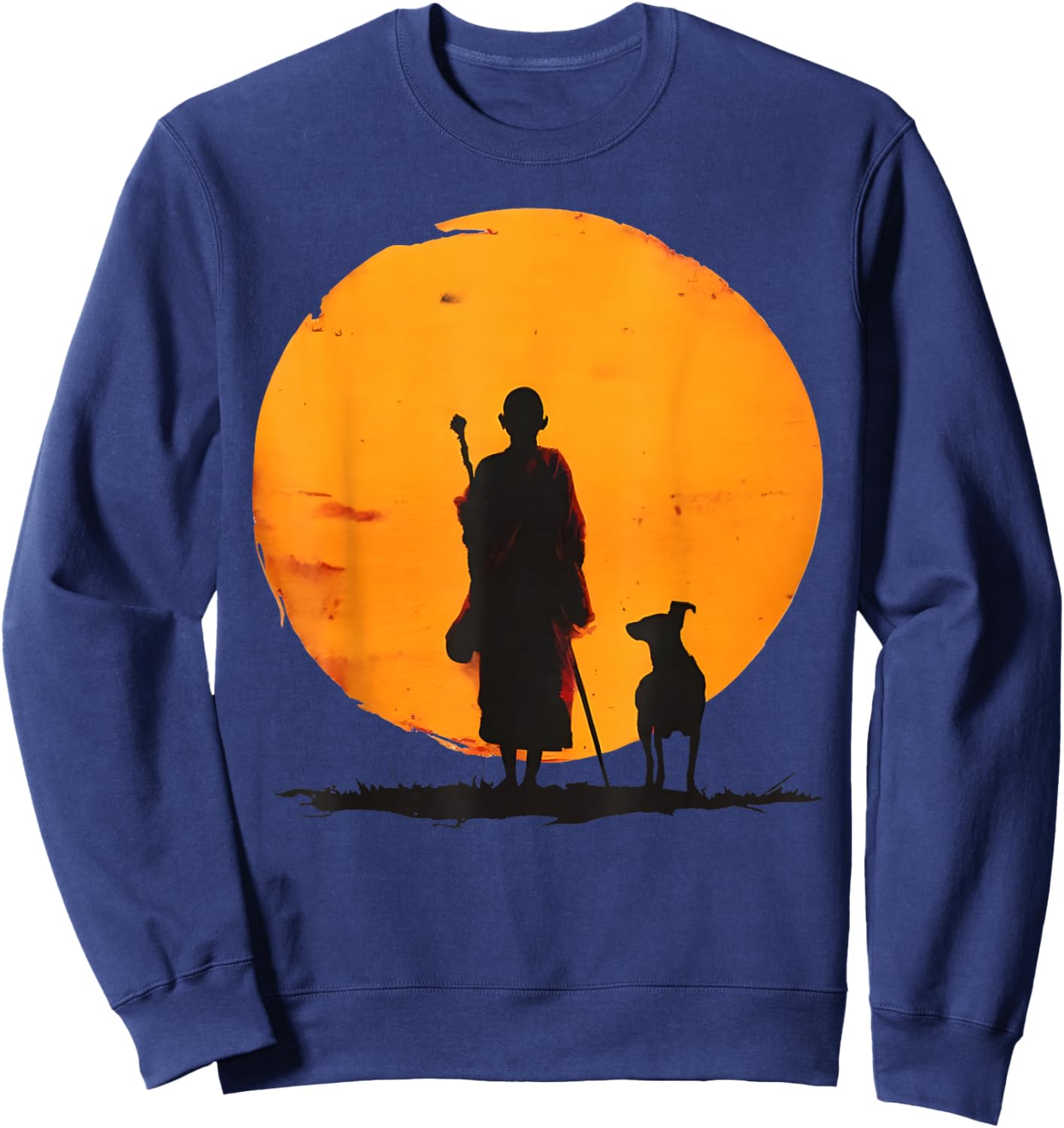 Peace Walking Monks and Dog Minimalist Zen Art Sweatshirt - Sweatshirt | Navy