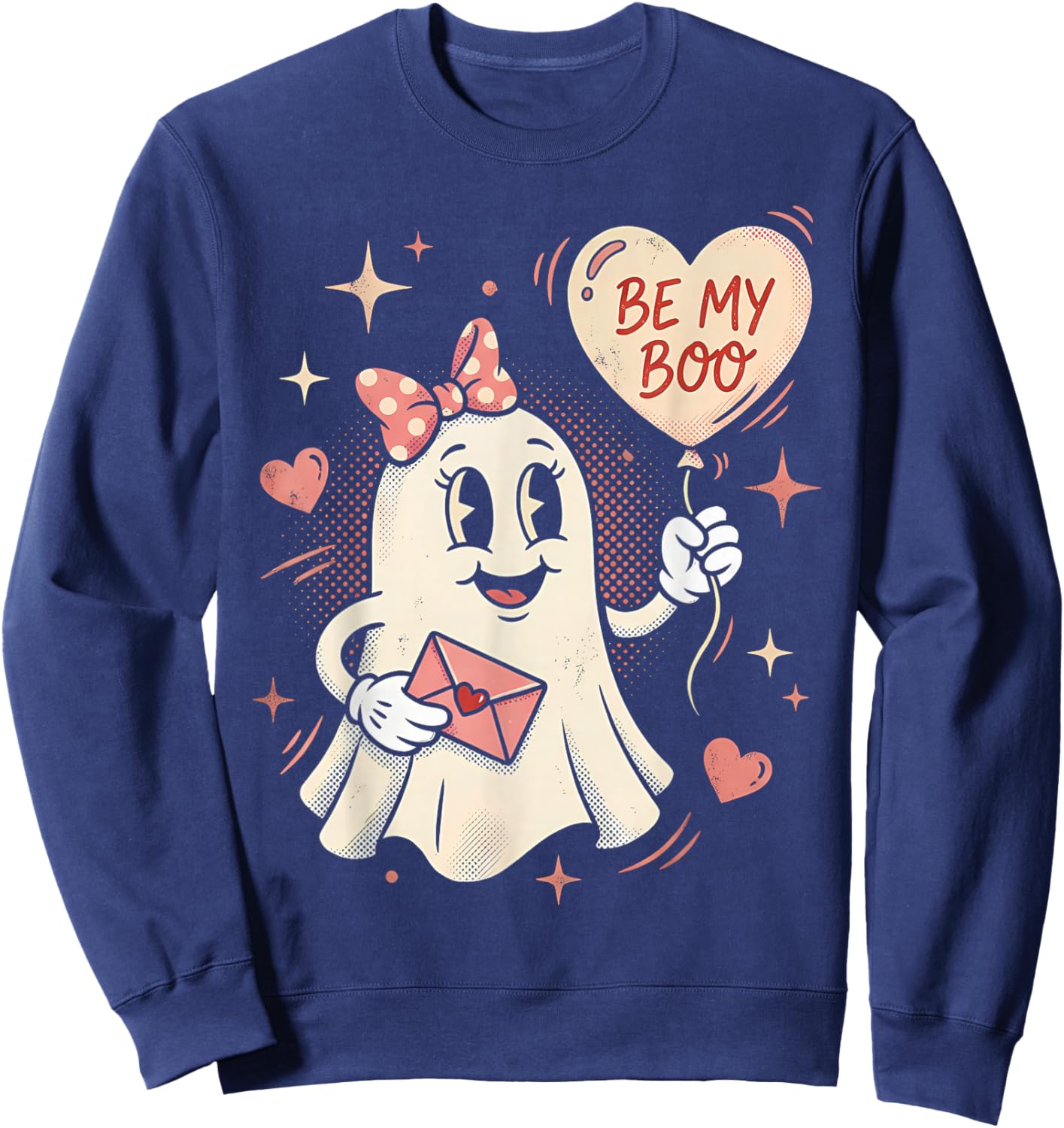 Be My Boo Ghost Heart Balloon Valentine Love Letter Sweatshirt - Sweatshirt | Navy