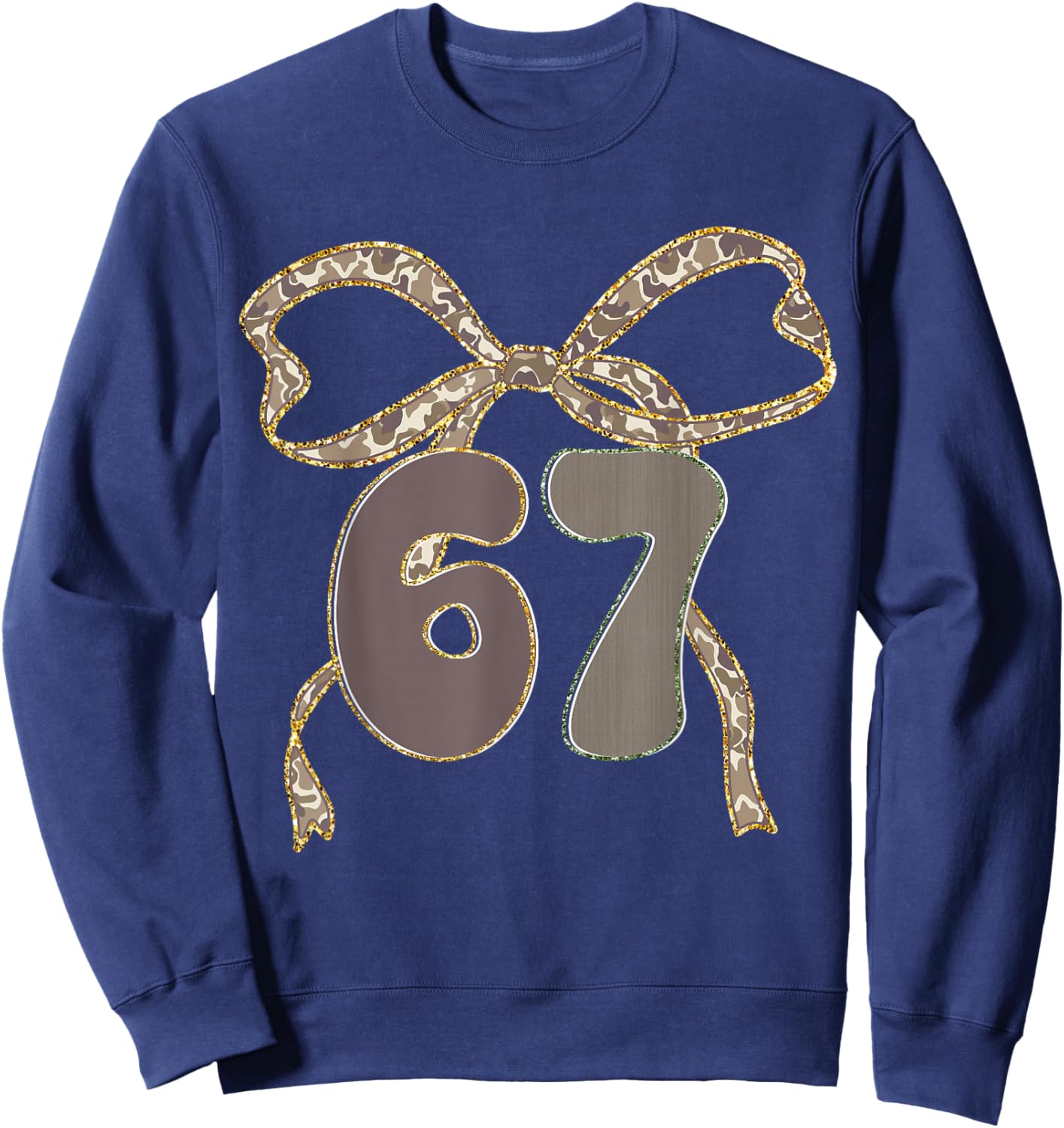 Six Seven Coquette Girl Bow Camo Meme 67 Funny Number Slang Sweatshirt - Sweatshirt | Navy