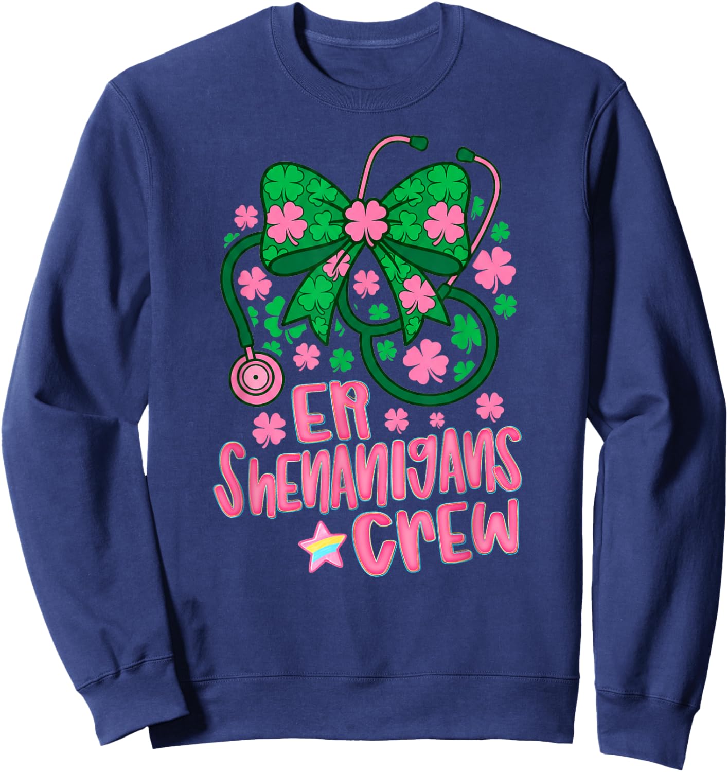 St Patricks Day Nurse Crew Funny St Patty's ER Shenanigans Sweatshirt - Sweatshirt | Navy