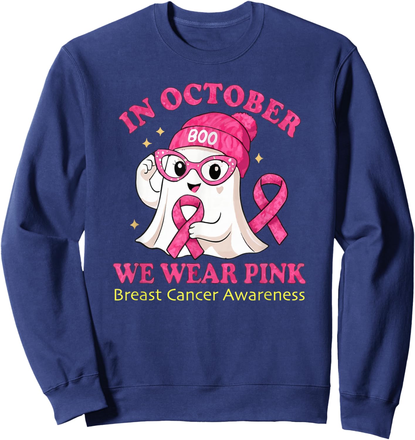 in October We Wear Pink Breast Cancer Awareness Sweatshirt - Sweatshirt | Navy