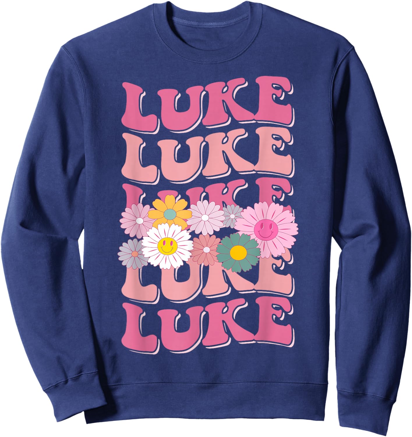 Girl Retro Luke First Name Personalized Groovy 80's Sweatshirt - Sweatshirt | Navy
