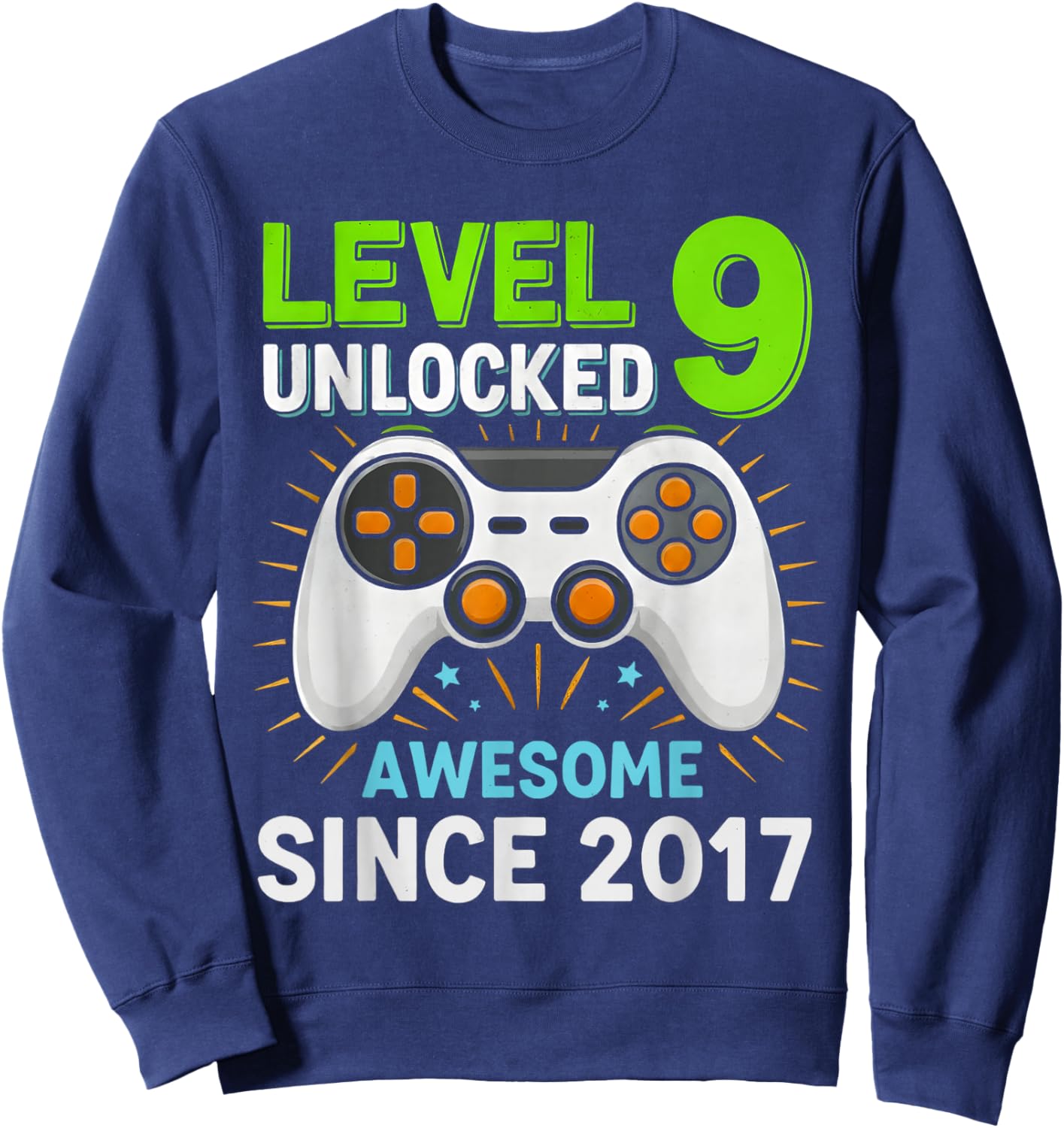 Level 9 Unlocked Awesome Since 2017 Gaming Birthday 9th Boys Sweatshirt - Sweatshirt | Navy