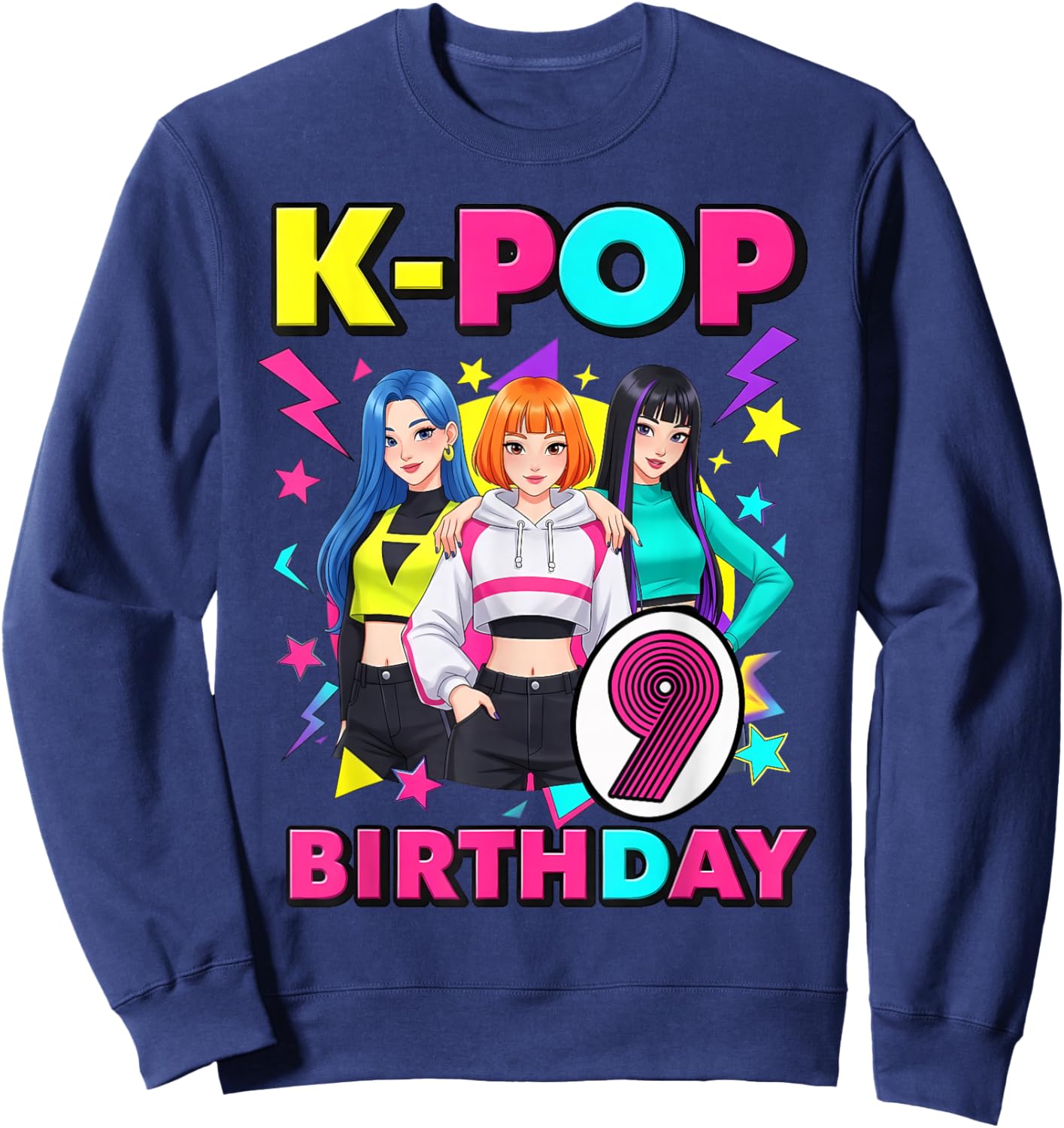 9 Years Old Birthday K Pop Kids 9th Birthday Girls K-pop Sweatshirt - Sweatshirt | Navy