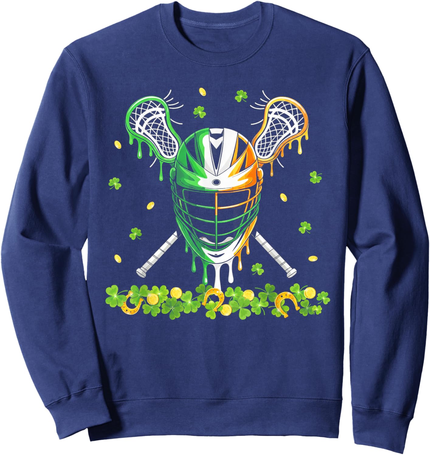 St Patrick’s Day Lacrosse Drip Lax Helmet Sticks Shamrock Sweatshirt - Sweatshirt | Navy