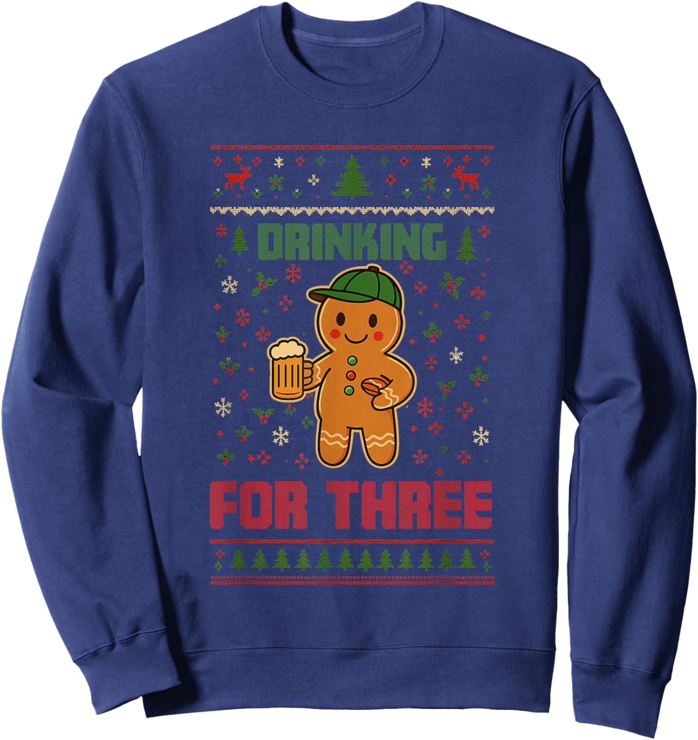 Drinking for Three Pregnancy Announcement Ugly Sweater Xmas Sweatshirt - Sweatshirt | Navy