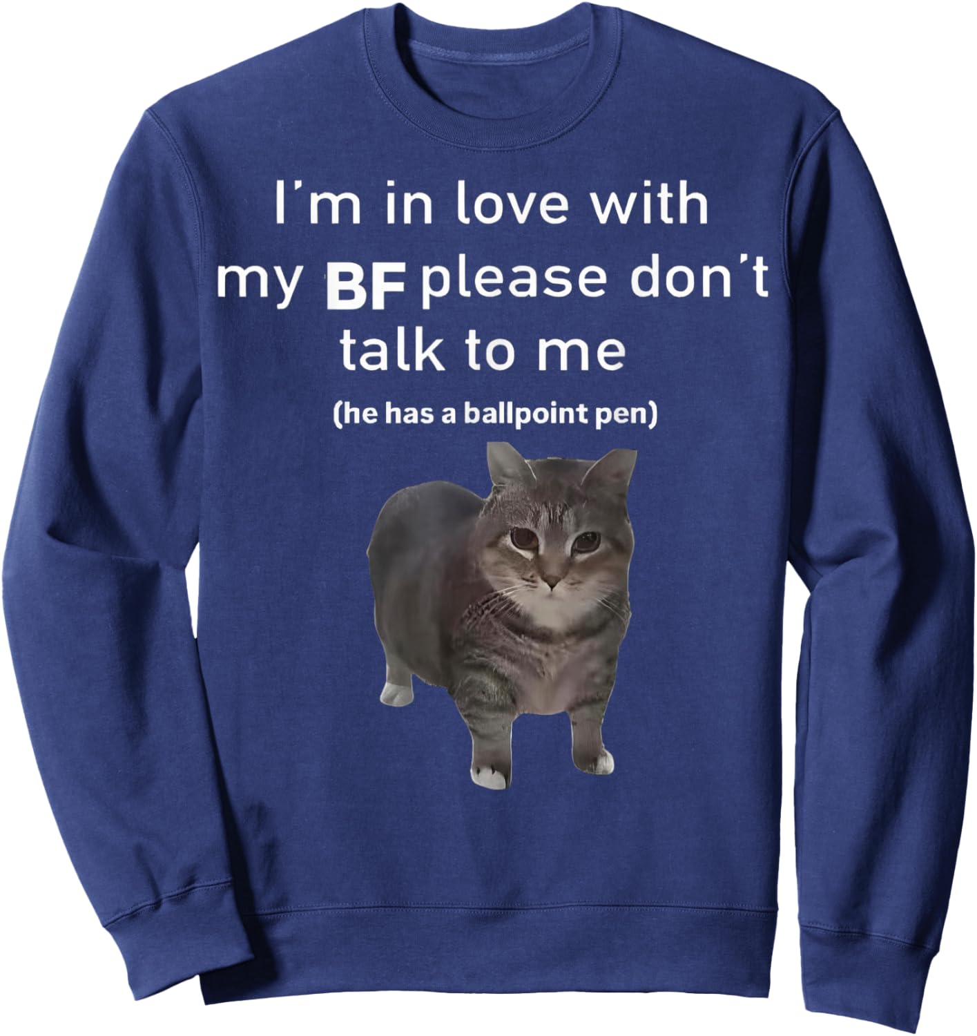 I'm in Love with My BF Please Dont Talk to Me Funny Cat Sweatshirt - Sweatshirt | Navy