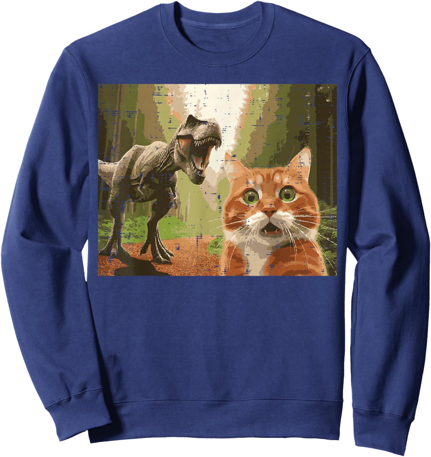 Cat Dinosaur Trex Selfie Funny Meme Humor Boys Girls Kids Sweatshirt - Sweatshirt | Navy
