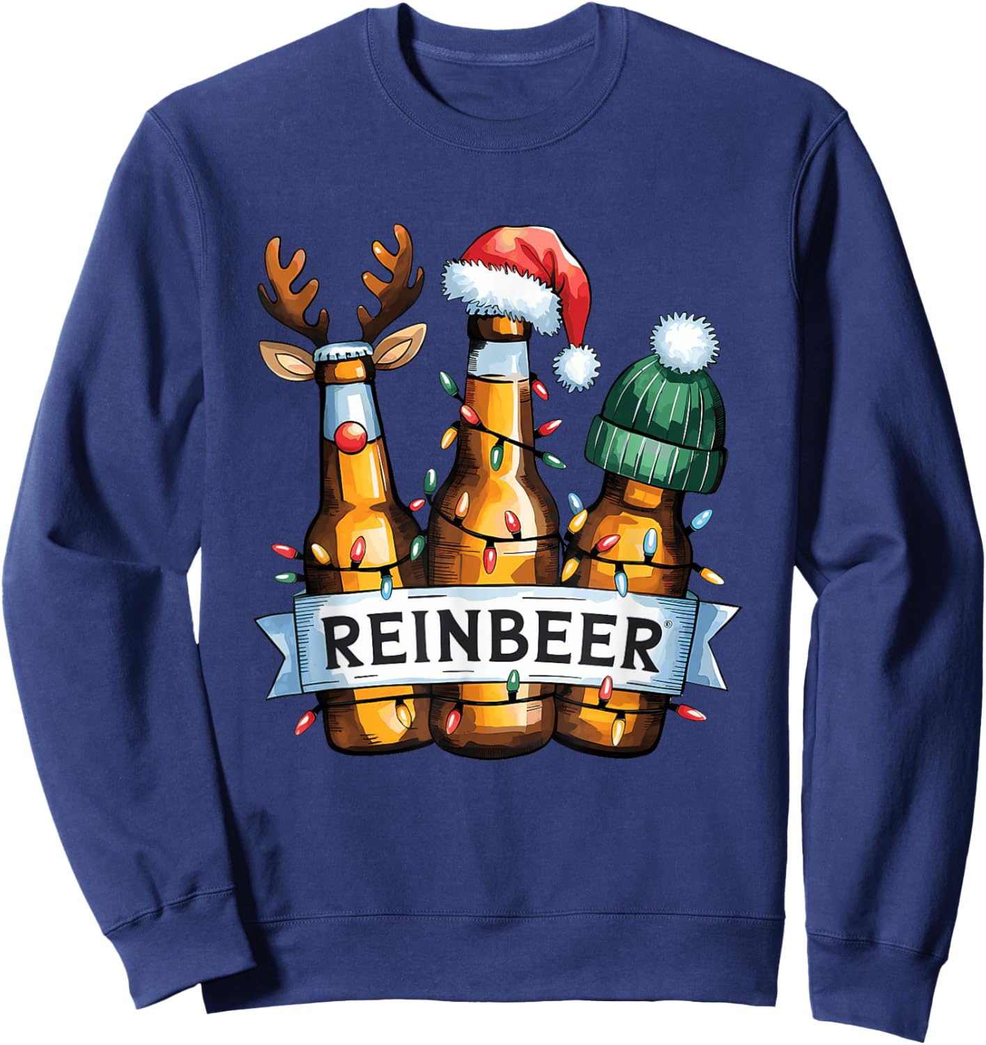 Reinbeer Funny Christmas Beer Bottles Sweatshirt - Sweatshirt | Navy