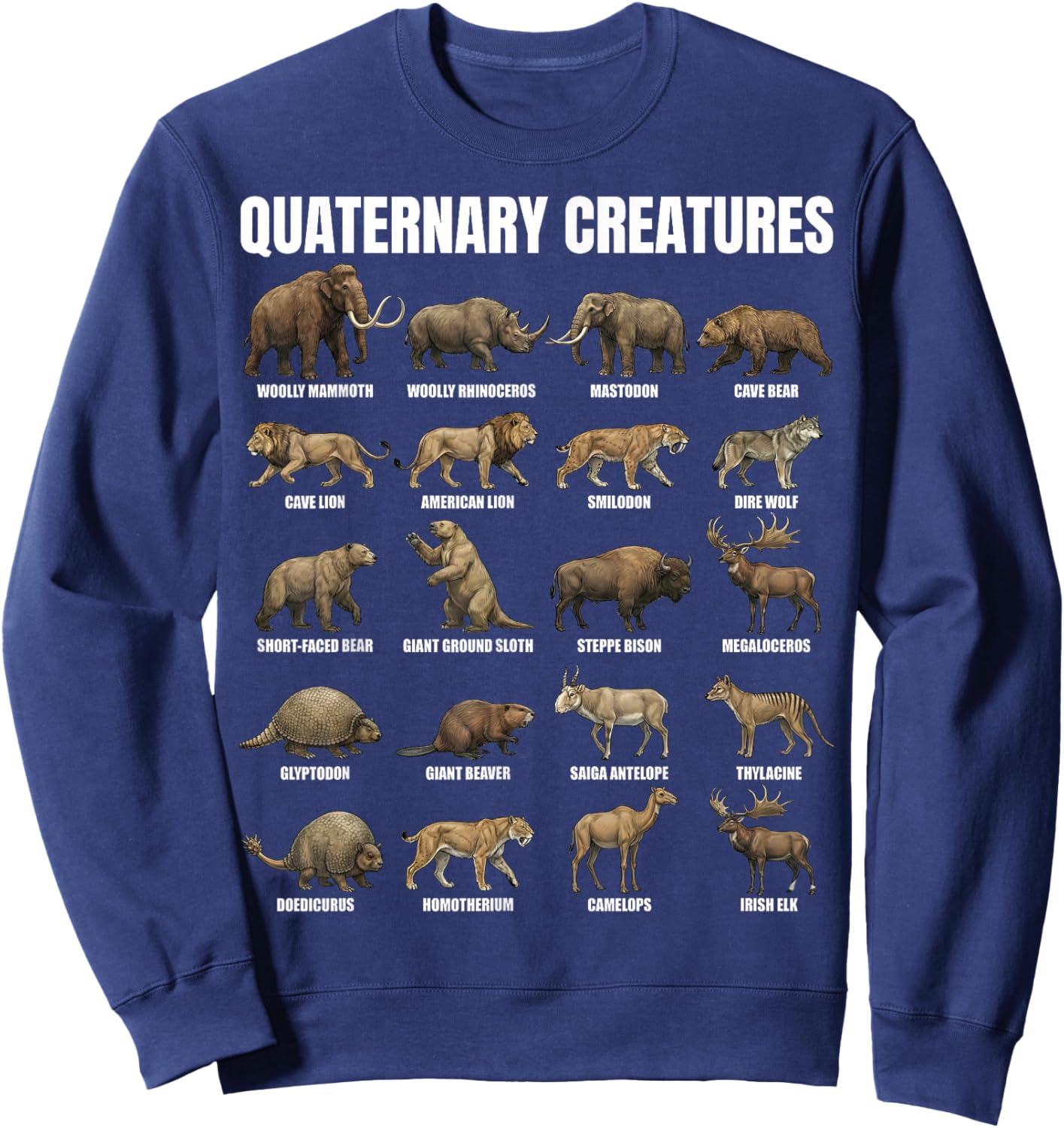 Quaternary Creatures Chart Pleistocene Megafauna Animals Sweatshirt - Sweatshirt | Navy
