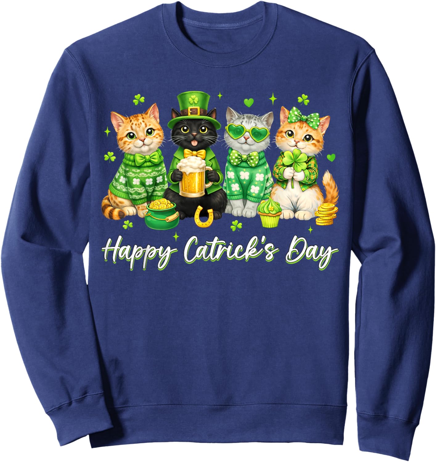 St Patricks Day Funny Catricks Day for Cat Lover Women Girls Sweatshirt - Sweatshirt | Navy