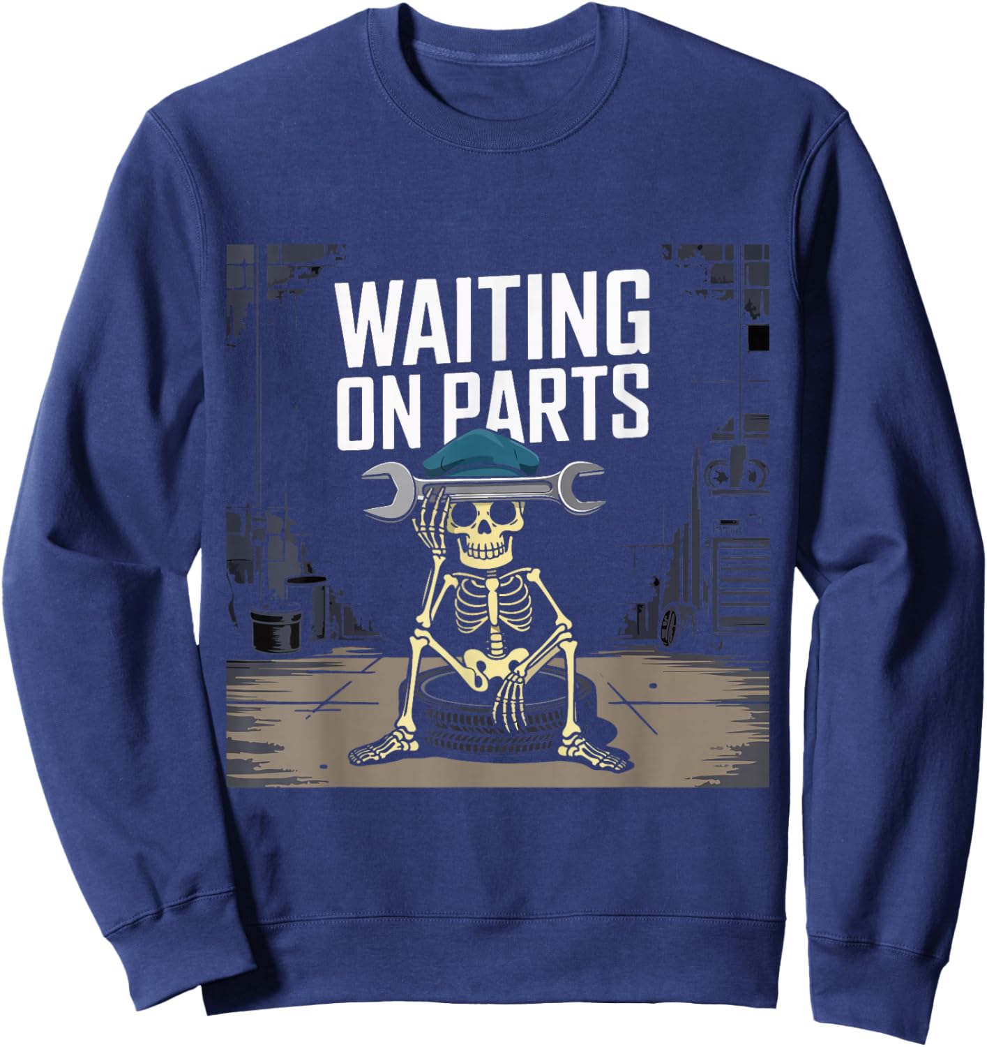 Funny Waiting On Parts Mechanic Skeleton Auto Repair Life Sweatshirt - Sweatshirt | Navy