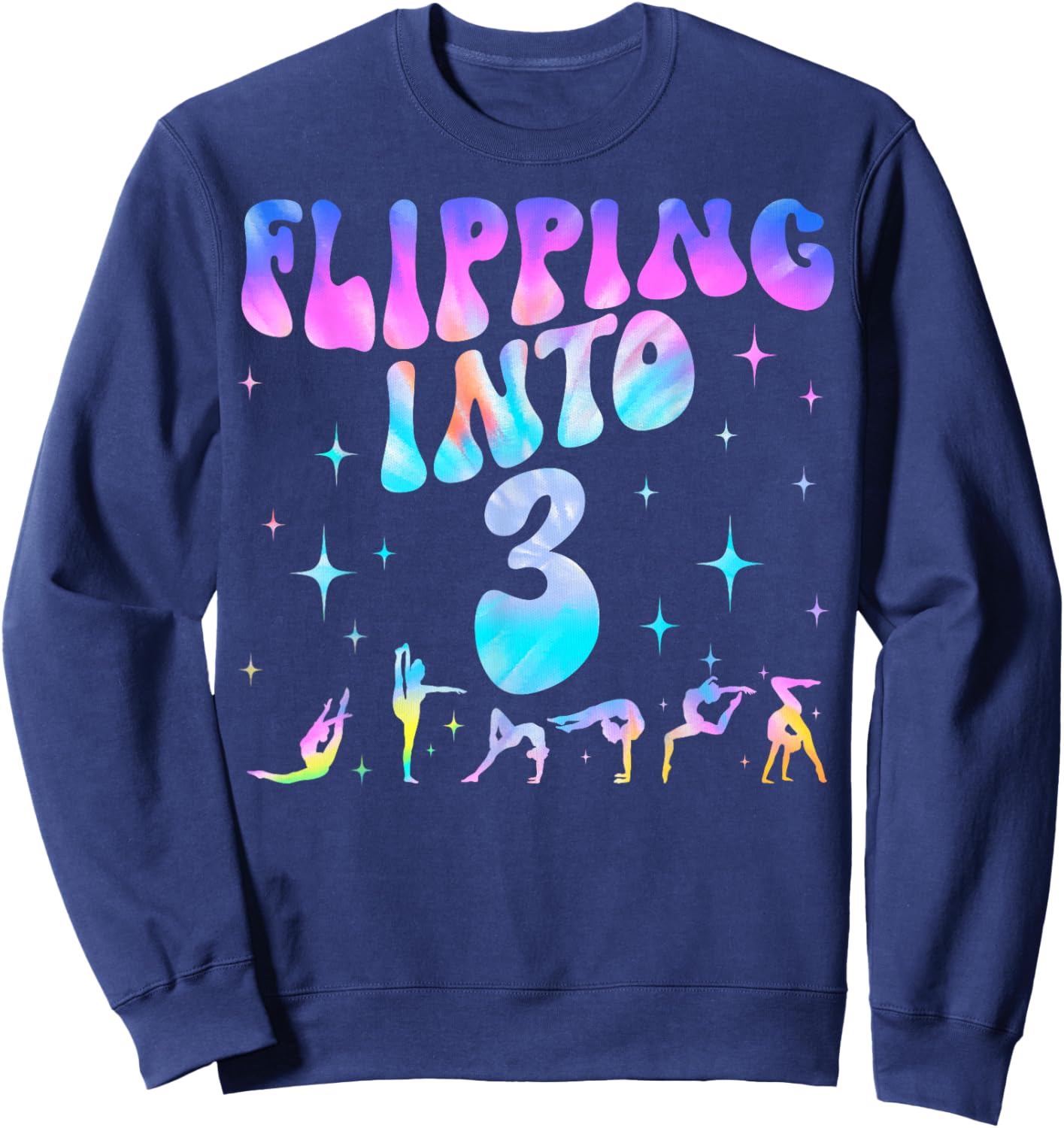 Flipping Into 3rd Birthday Gymnastic 3 Years Old Girl Party Sweatshirt - Sweatshirt | Navy