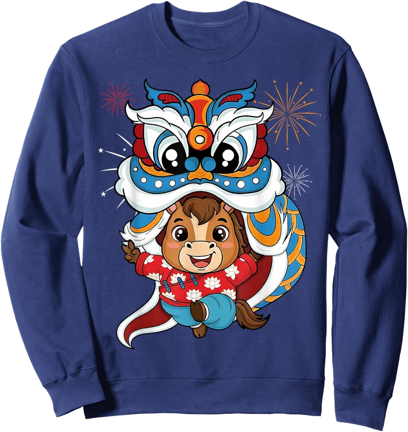 Cute Chinese Luna New Year 2026 Horse Lion Dance Zodiac Sweatshirt - Sweatshirt | Navy