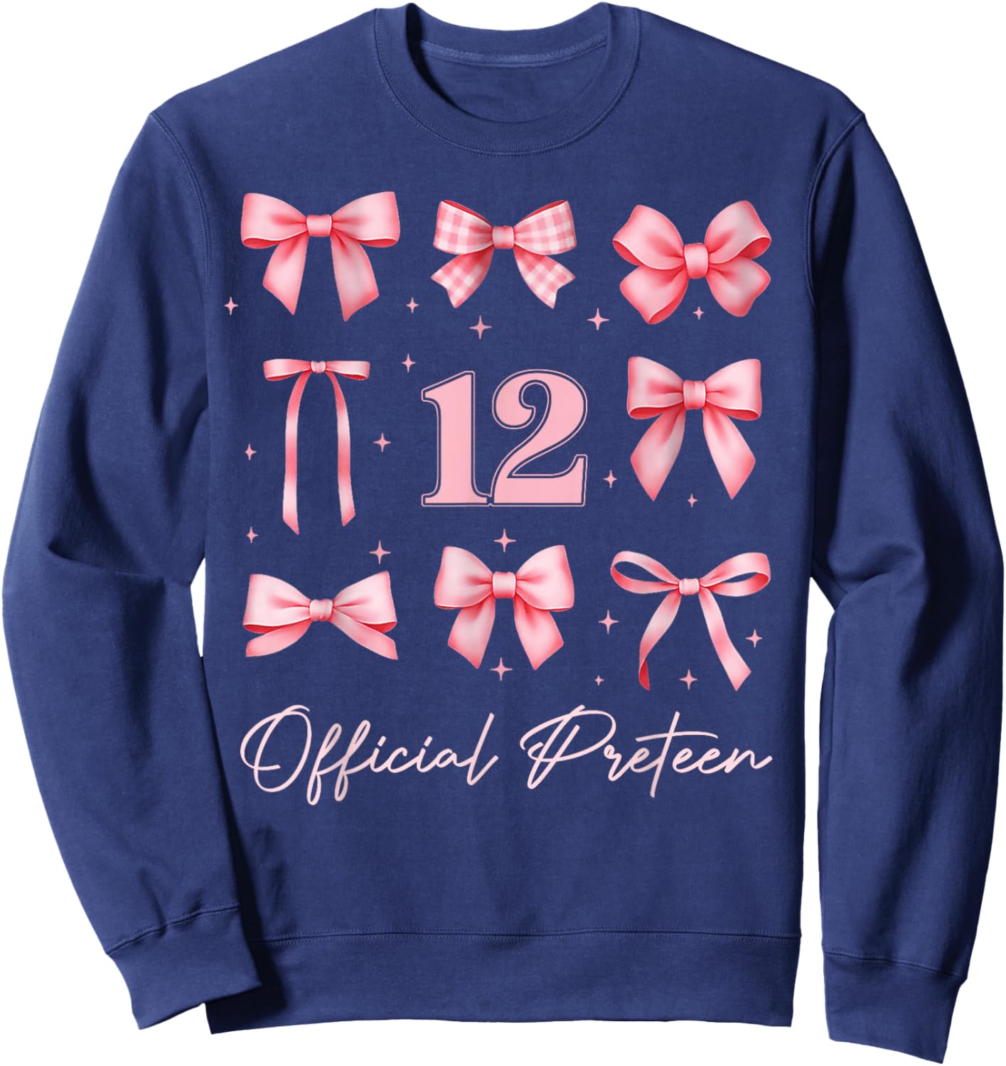 Kids 12th Birthday Girl Coquette Bow Pink Official Preteen Sweatshirt - Sweatshirt | Navy