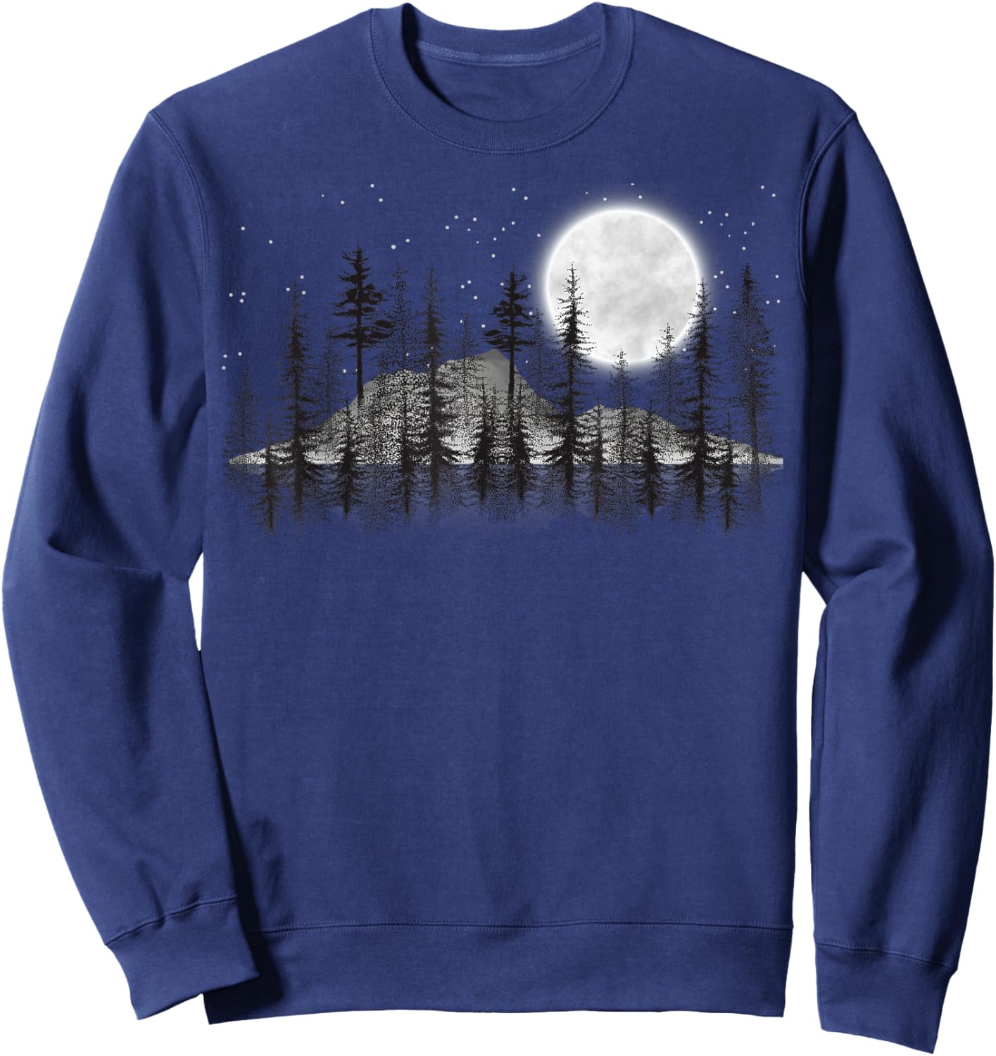 Mountain Forest, Moon and Stars Night Sky Sweatshirt - Sweatshirt | Navy