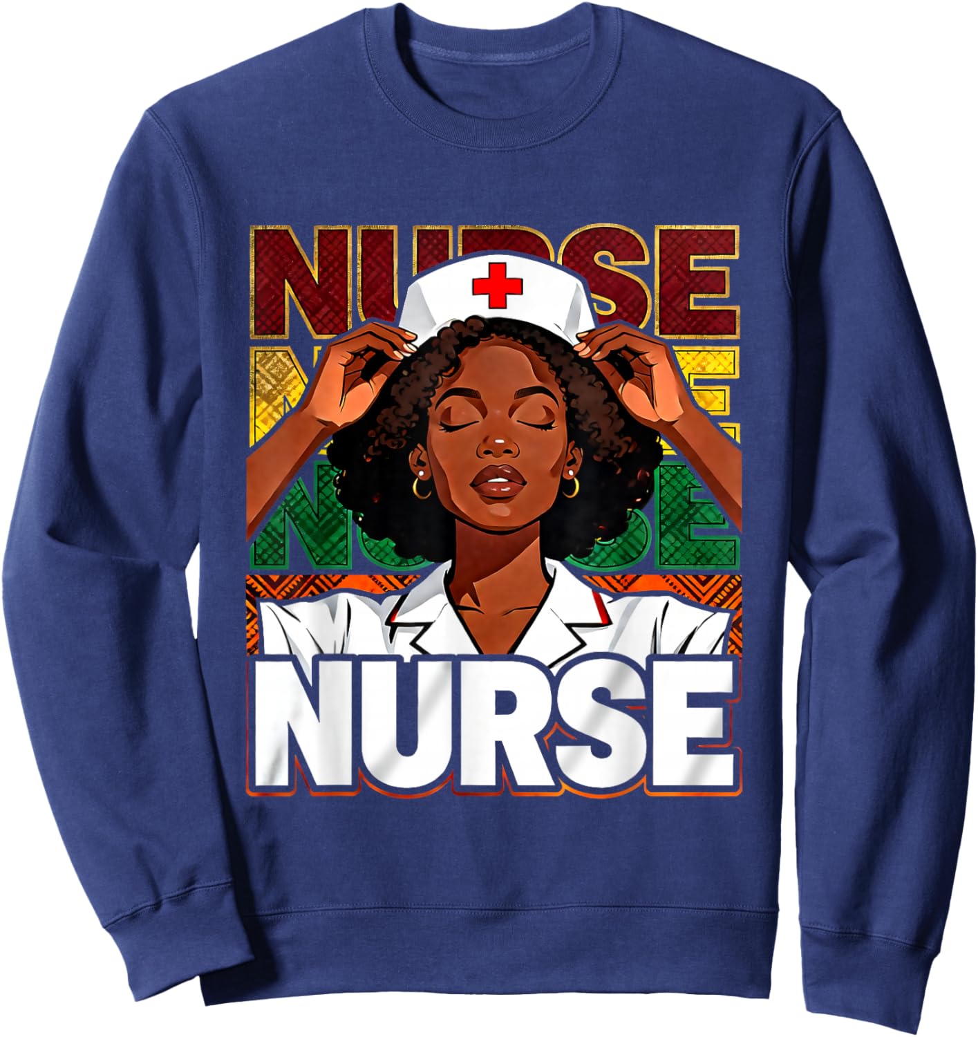 Afro Black Nurse Pride African Pattern RN LPN CNA Sweatshirt - Sweatshirt | Navy