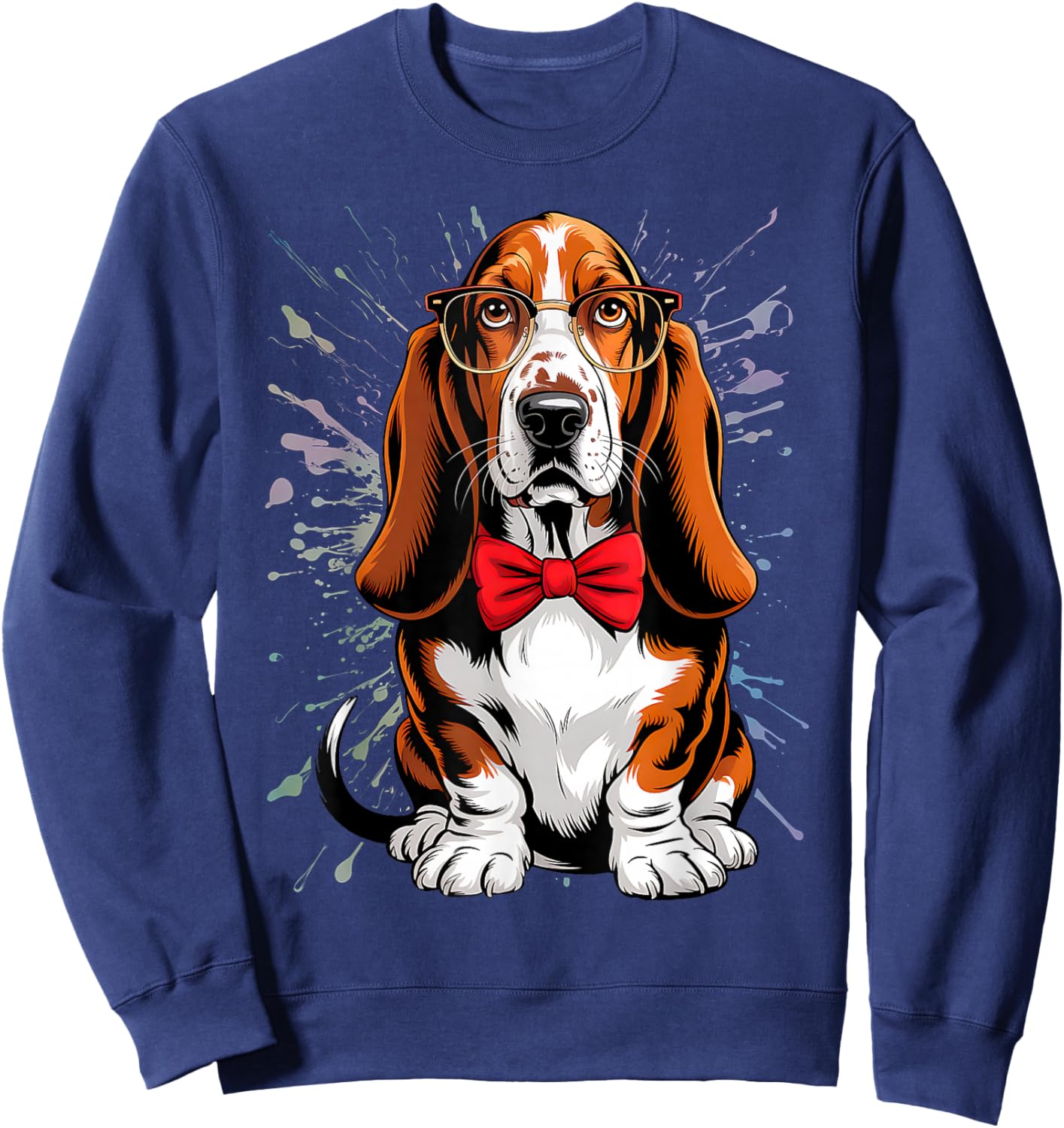 Basset Hound Dog in Classic Eyeglass and Bow Tie, Men Women Sweatshirt - Sweatshirt | Navy