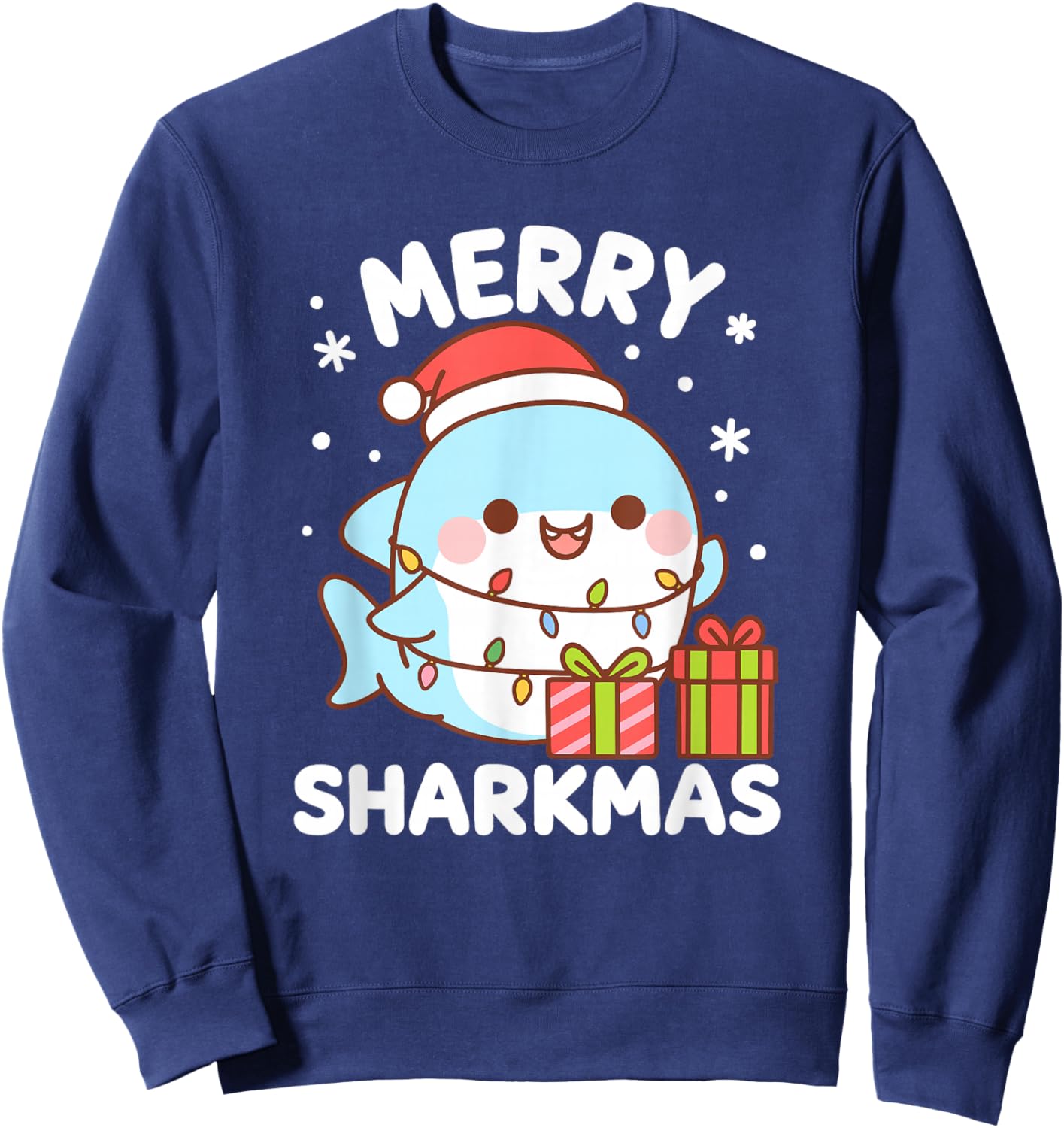 Merry Sharkmas Cute Kawaii Shark Christmas Xmas Holiday Sweatshirt - Sweatshirt | Navy
