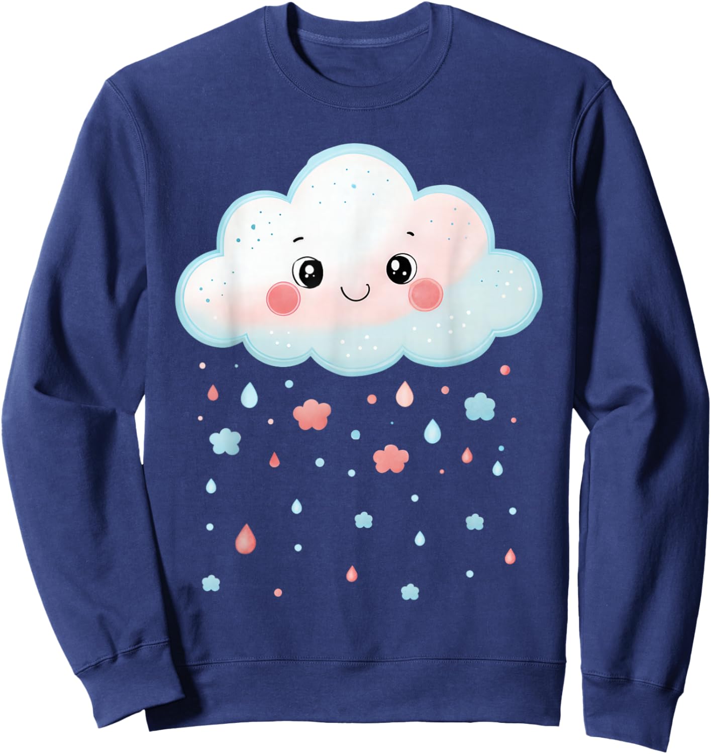 Cloud Raindrops Water White Cute Kawaii Funny Cloud Sweatshirt - Sweatshirt | Navy