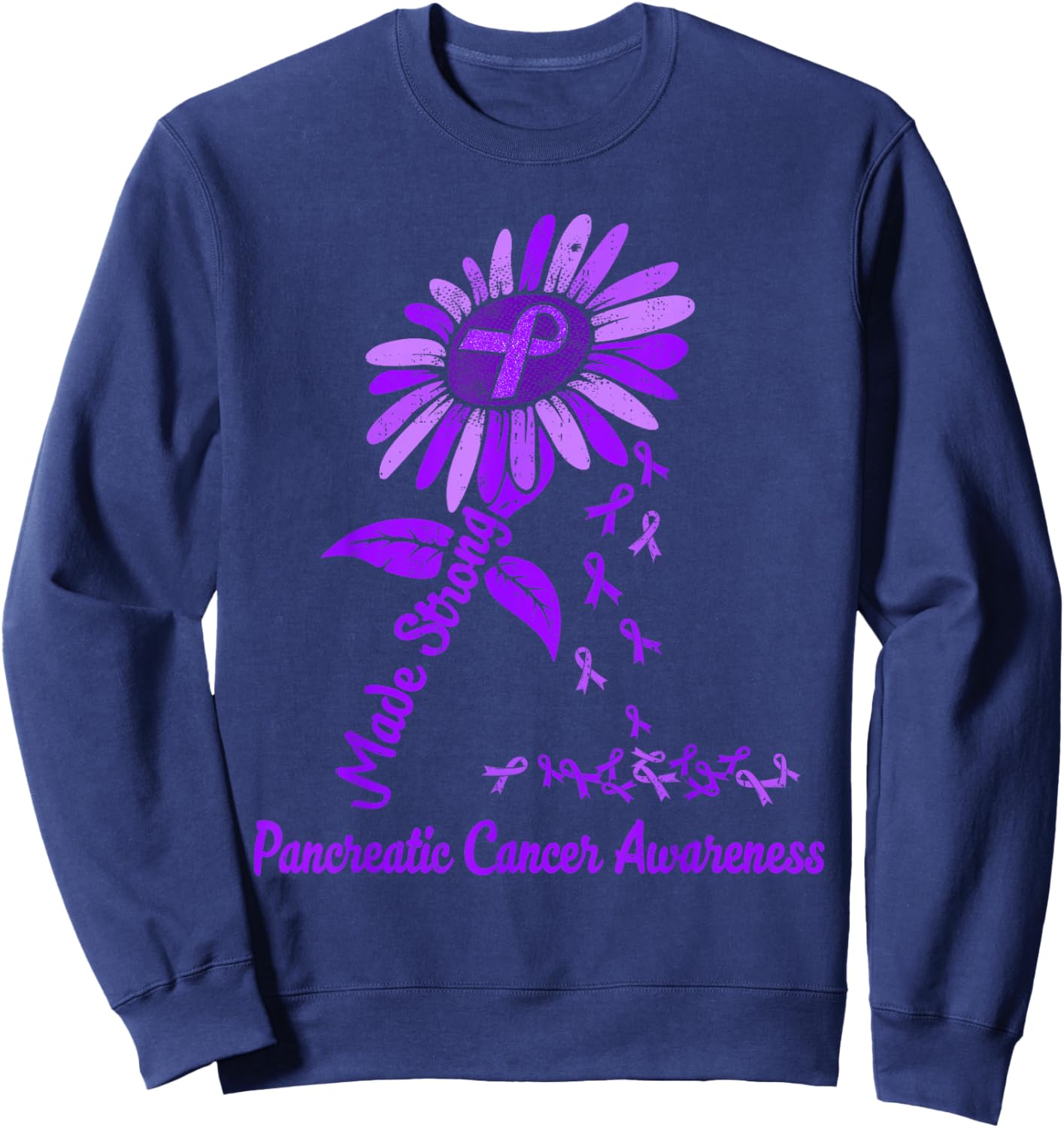 Pancreatic Cancer Awareness Sunflower Ribbon Purple Support Sweatshirt - Sweatshirt | Navy