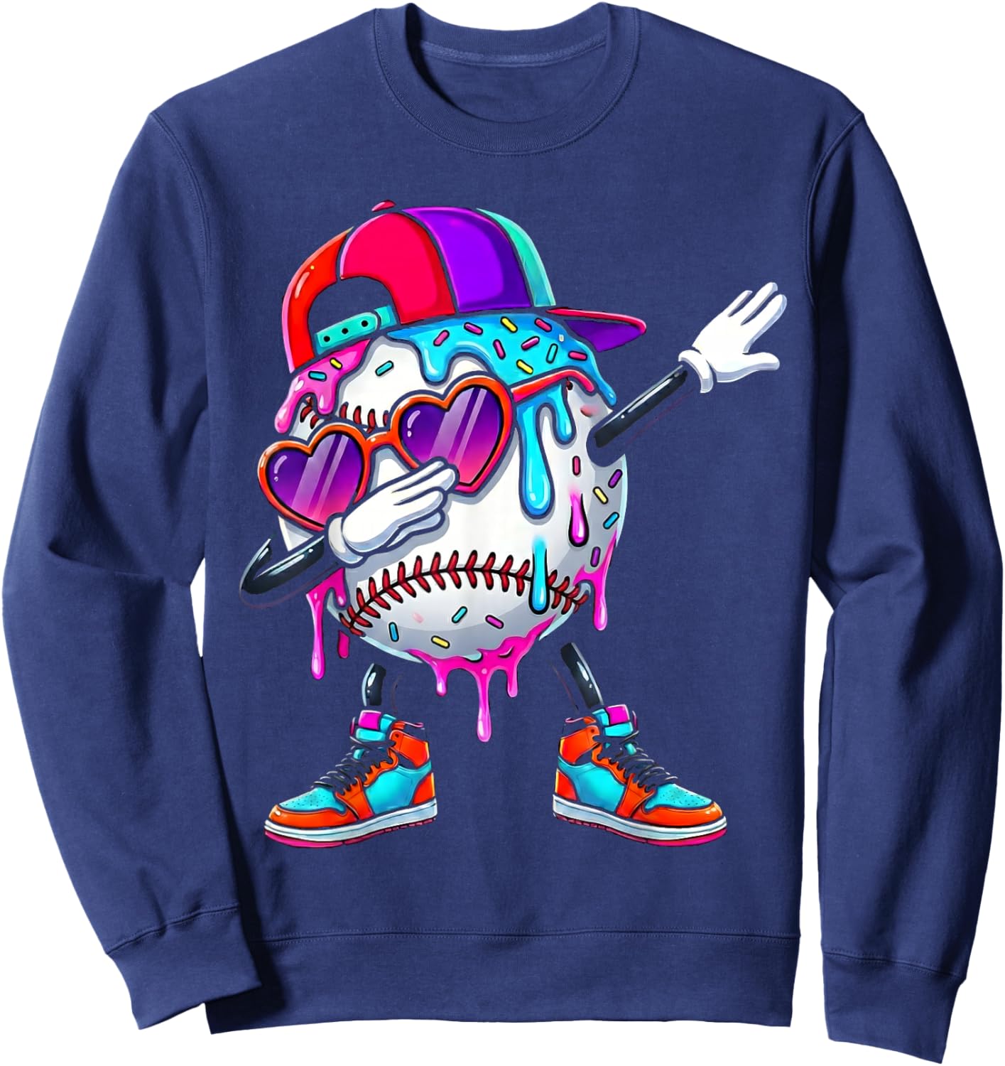 Baseball Ice Cream Drip Dabbing Sports Sprinkles for Boys Sweatshirt - Sweatshirt | Navy