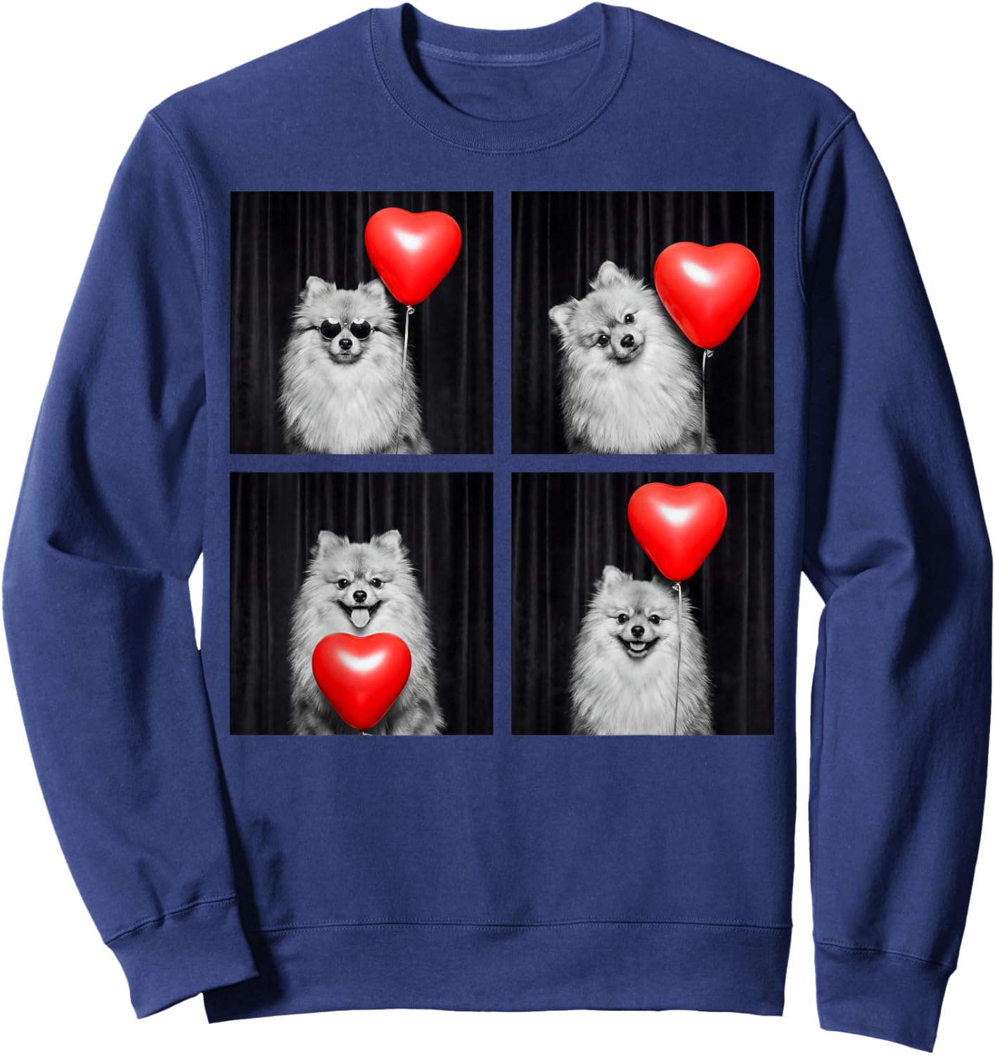 Funny Pomeranian Photobooth Dog Lover Design Valentines Sweatshirt - Sweatshirt | Navy
