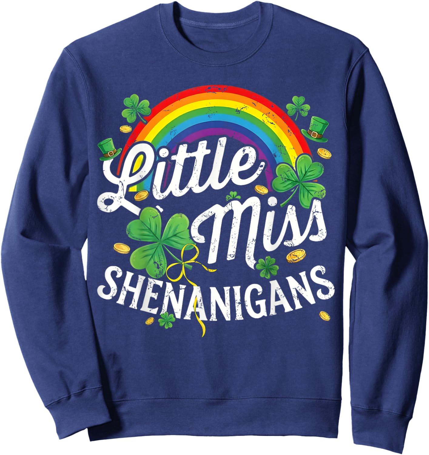 Little Miss Shenanigans St Patrick's Day Lucky Irish Girl Sweatshirt - Sweatshirt | Navy