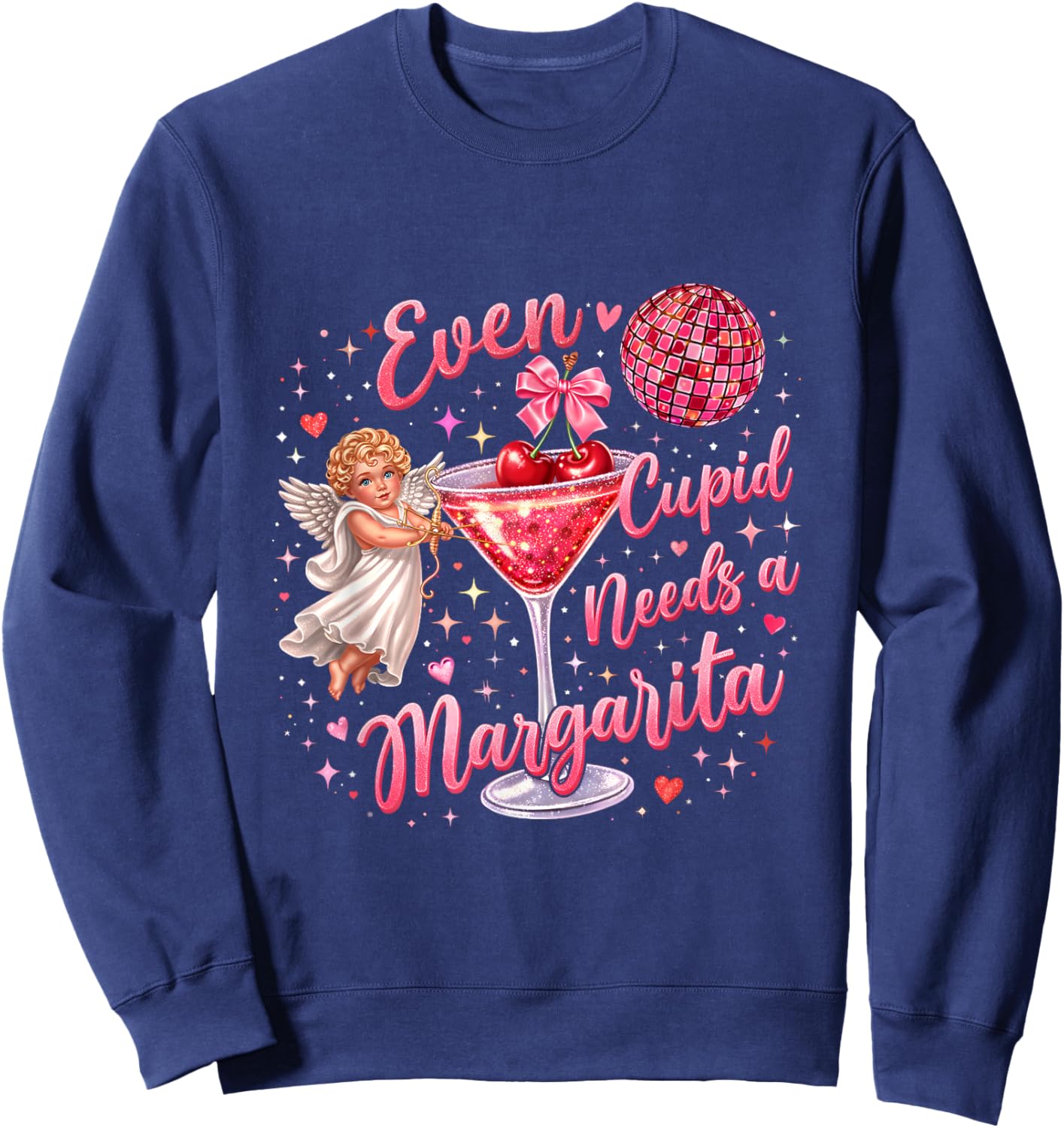 Valentine Funny Even Cupid Need A Margarita Retro Trendy Sweatshirt - Sweatshirt | Navy