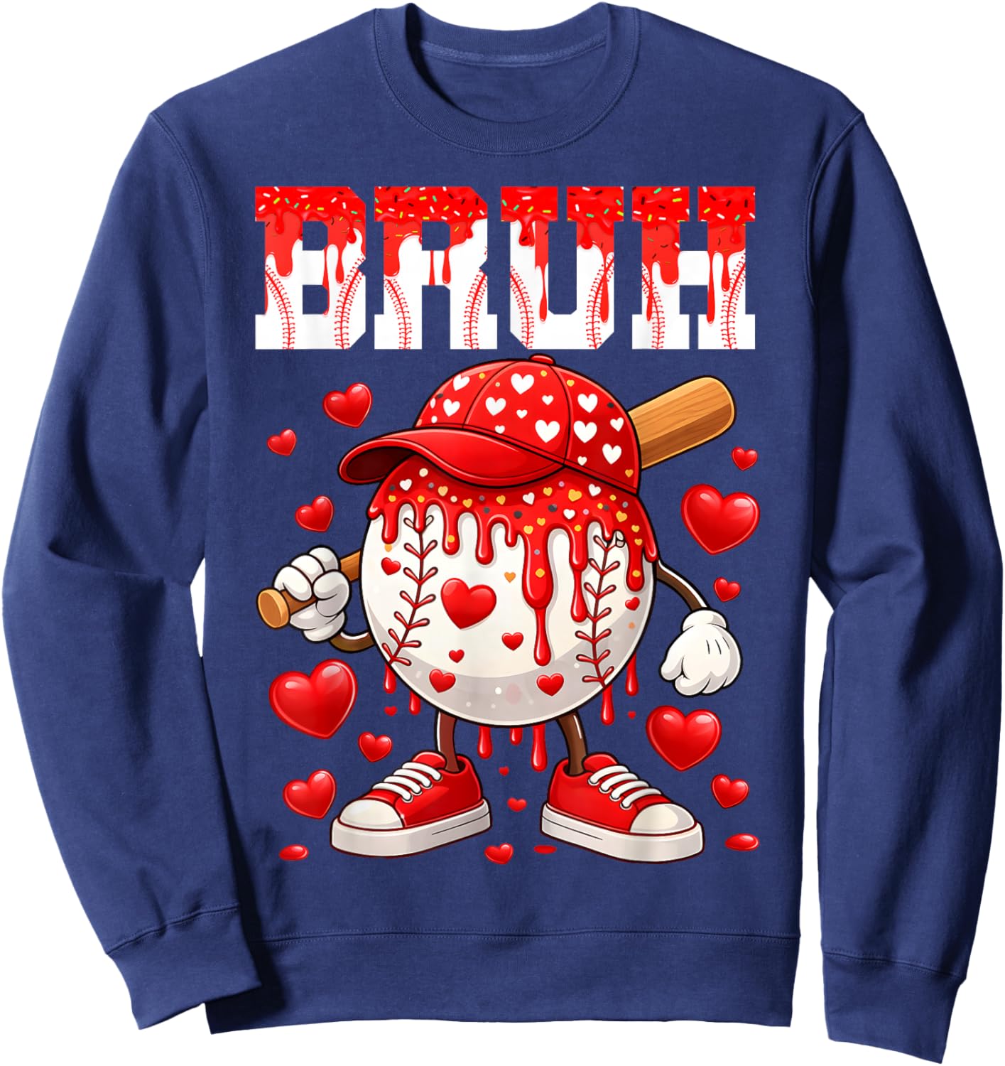 Valentines Day Baseball Drip Boys Bruh Ice Cream Toddler Kid Sweatshirt - Sweatshirt | Navy