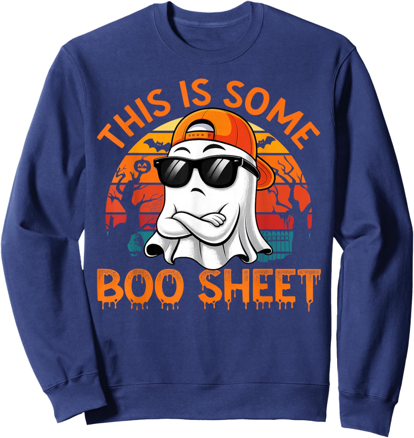 Funny Halloween This is Some Boo Sheet Ghost Retro Men Boys Sweatshirt - Sweatshirt | Navy