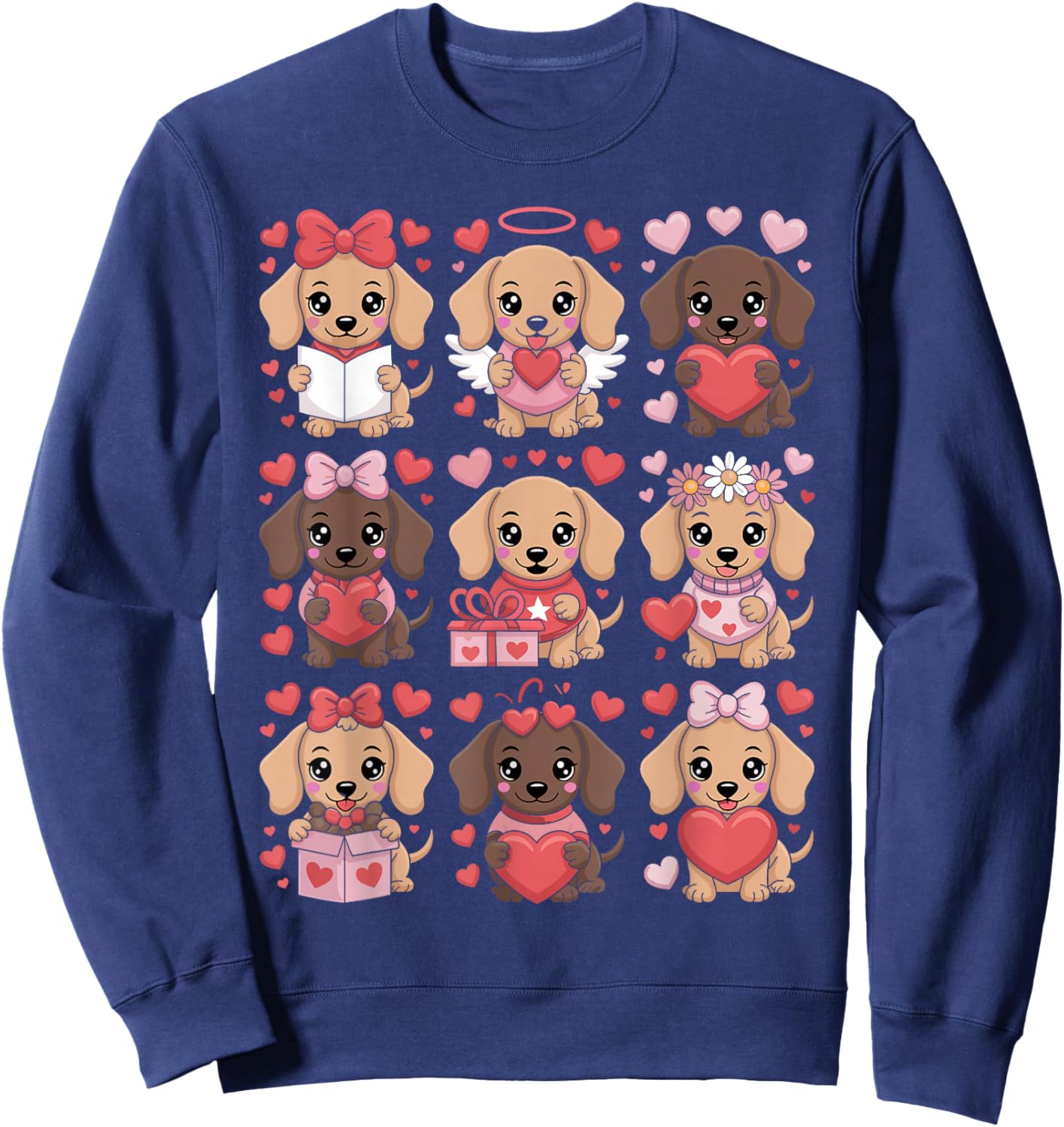 Cute Dachshund Valentine's Day Wiener Doxie Dog Lover Heart Sweatshirt - Sweatshirt | Navy