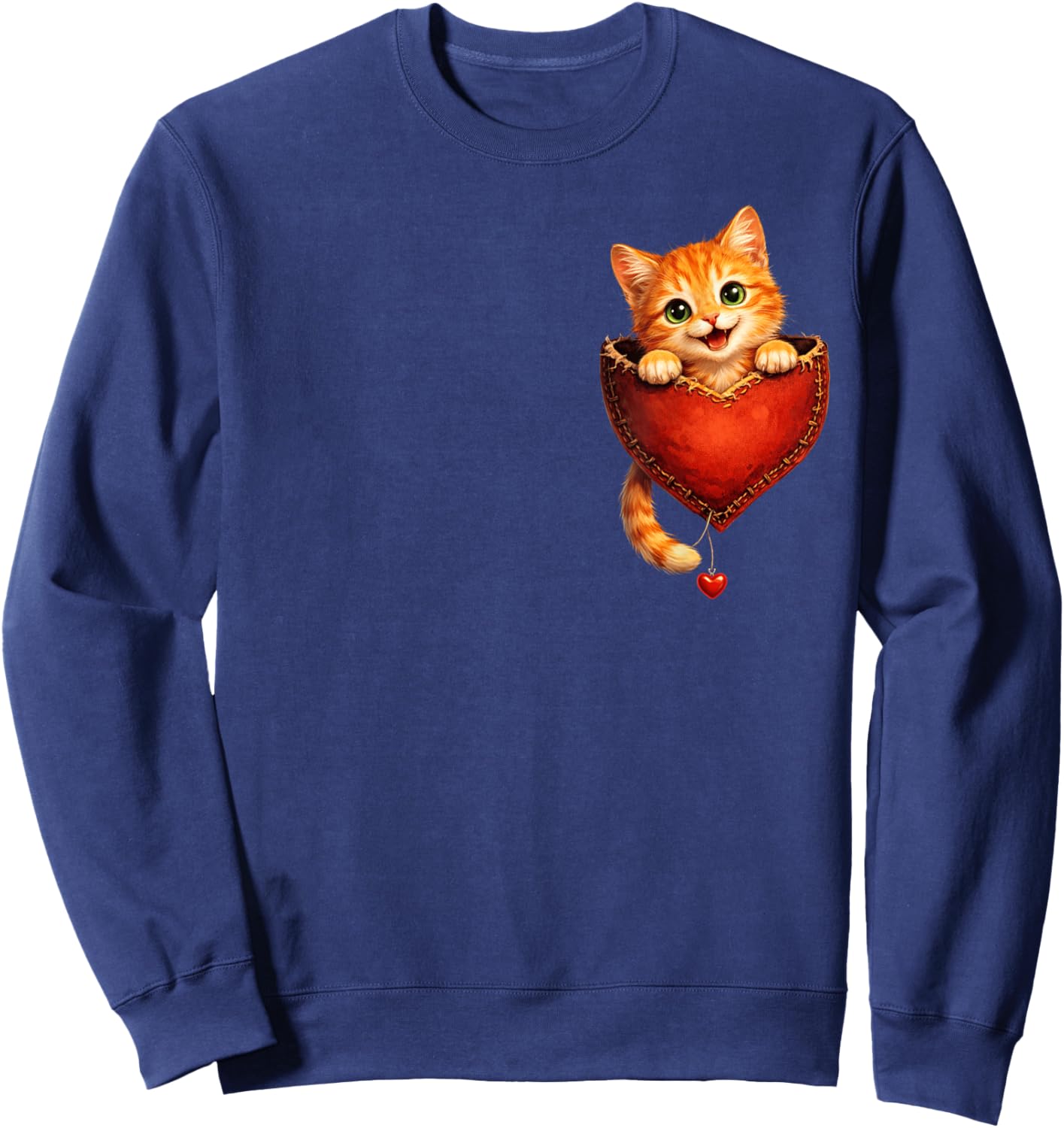 Cute Orange Pocket Kitty Funny Valentine Cat Lover Heart Sweatshirt - Sweatshirt | Navy
